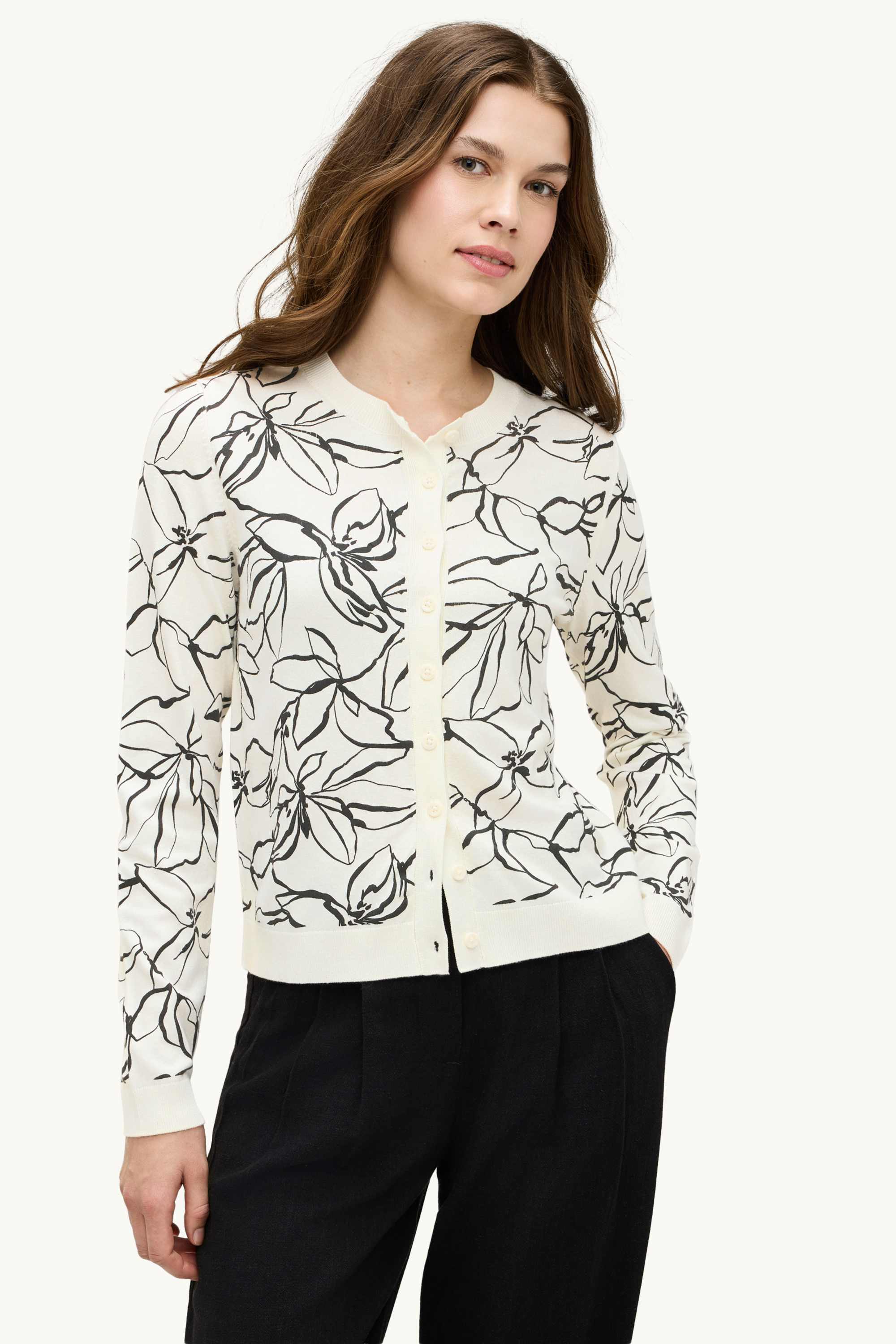 Cardigan - floral white / black