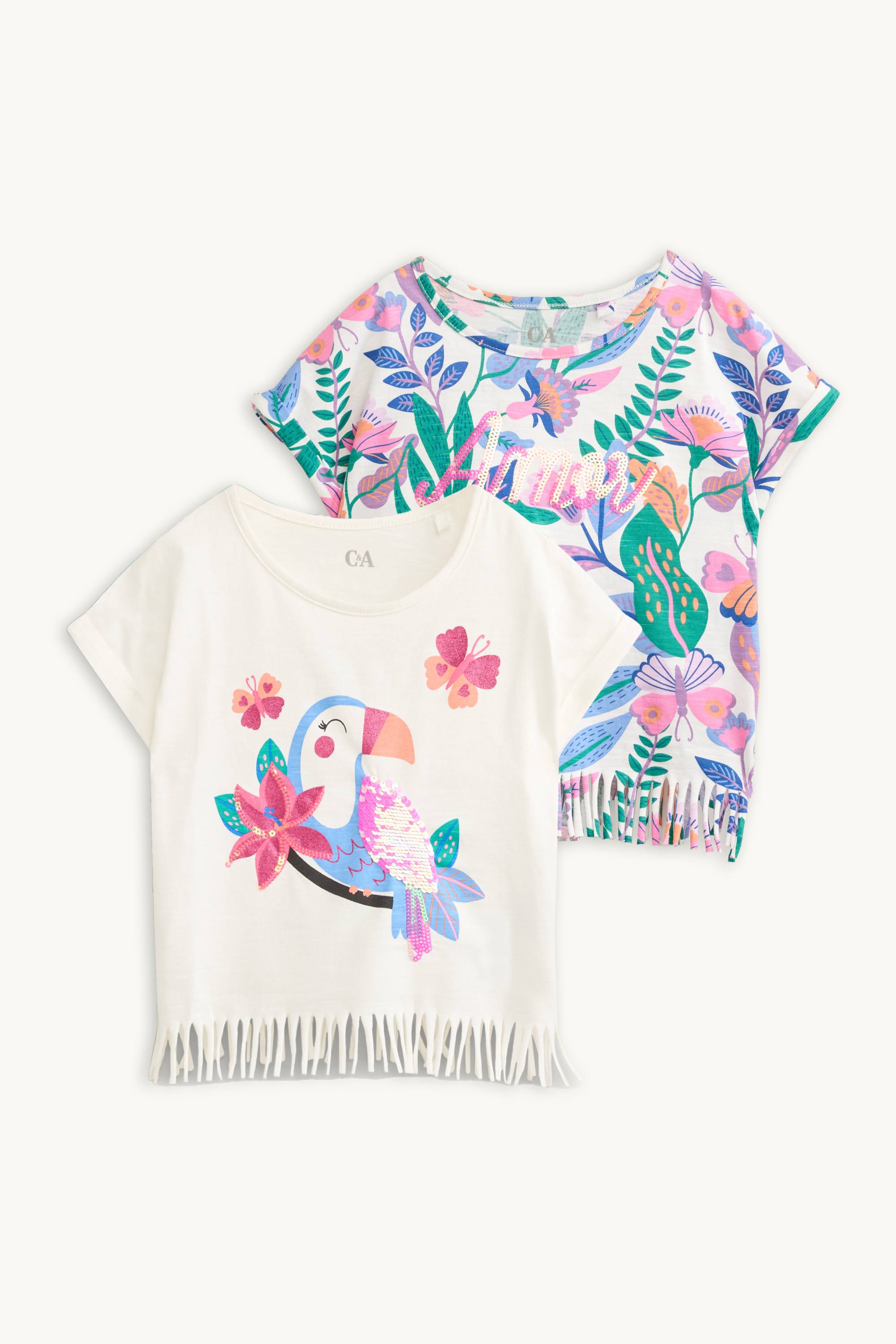 Multipack of 2 - bird and flowers - short sleeve T-shirt cremewhite