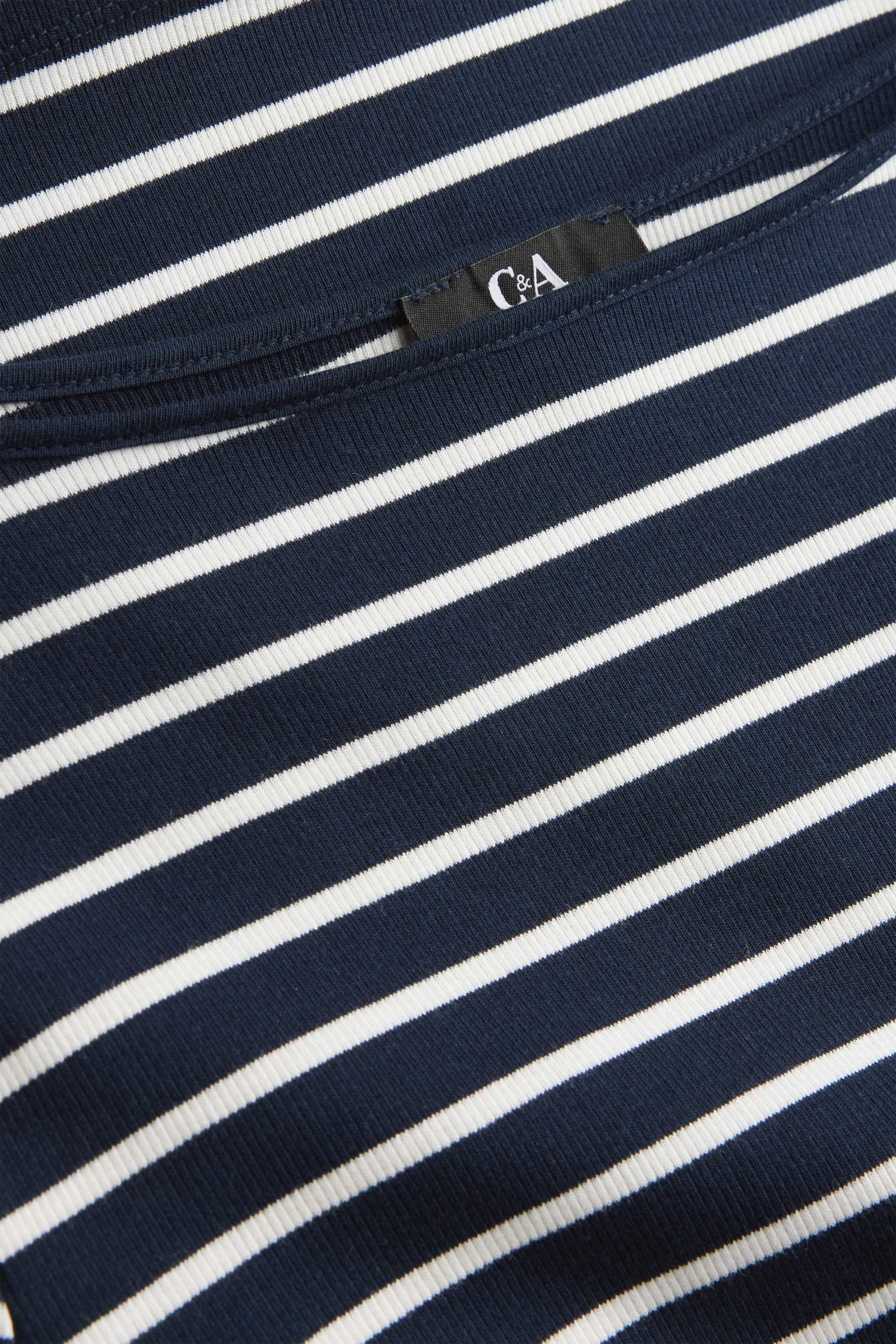 Long sleeve top - slim fit - ribbed - striped dark blue / white