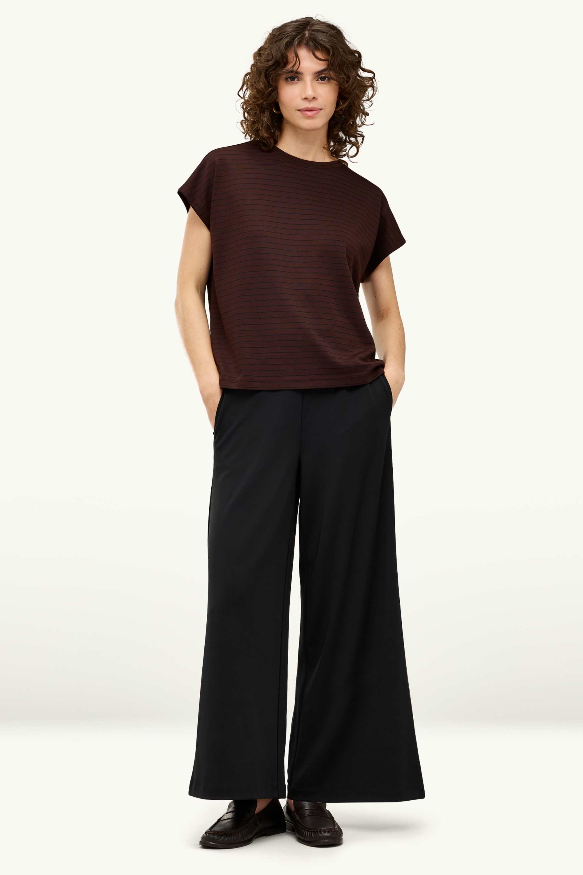 T-shirt - regular fit - striped dark brown