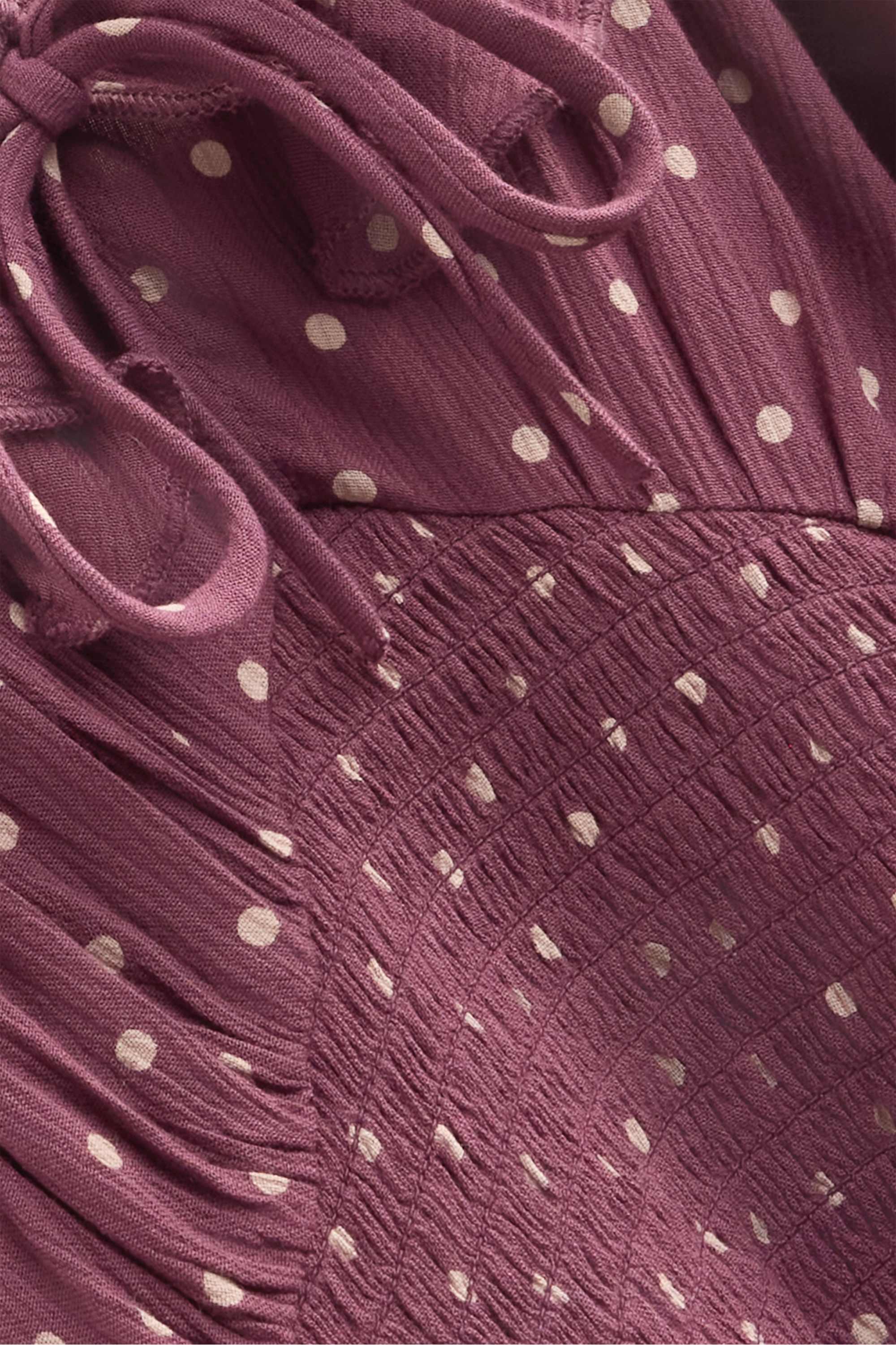 Blouse top - polka dot - textured - smocked purple