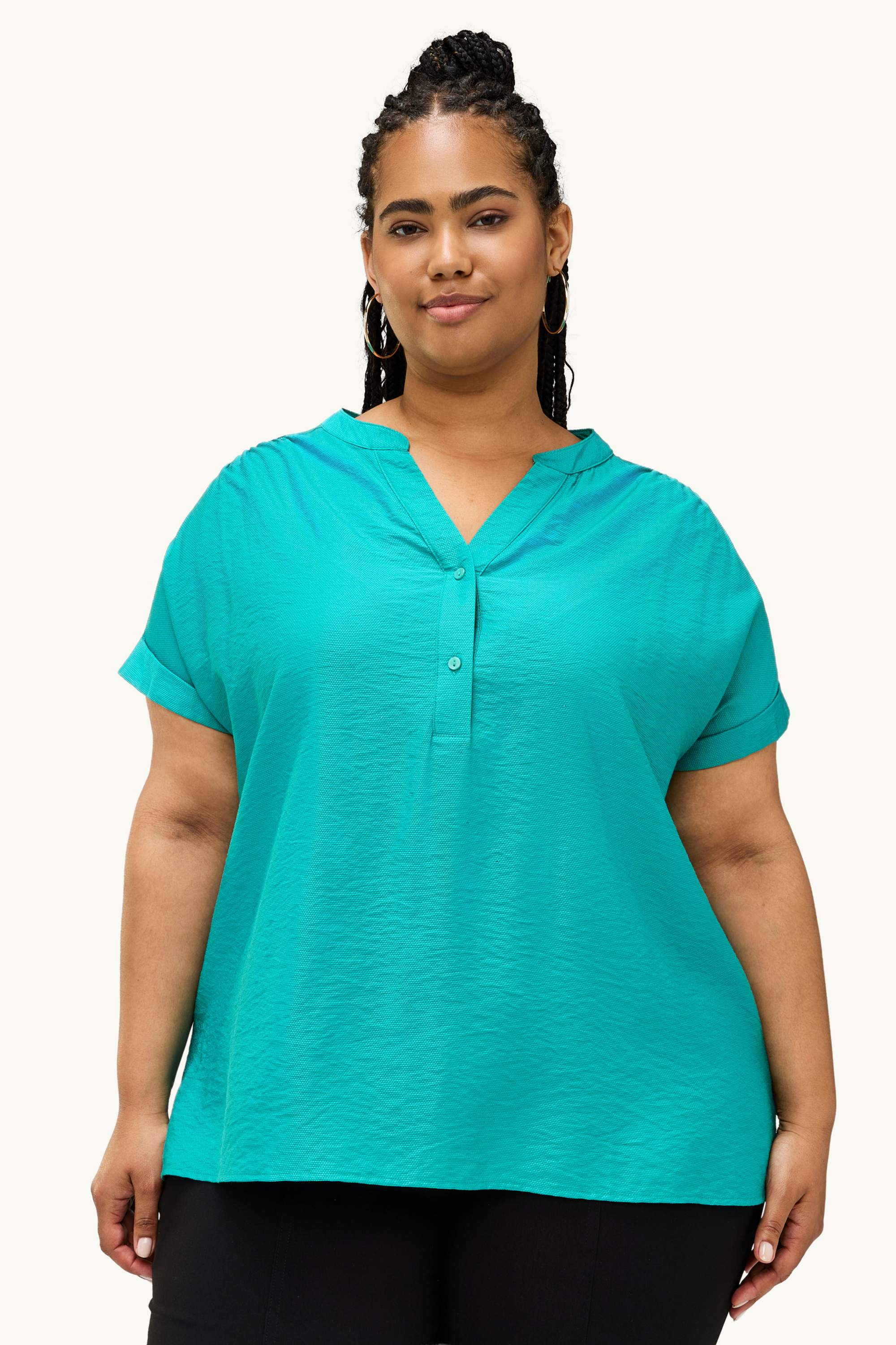 V-neck blouse - textured turquoise