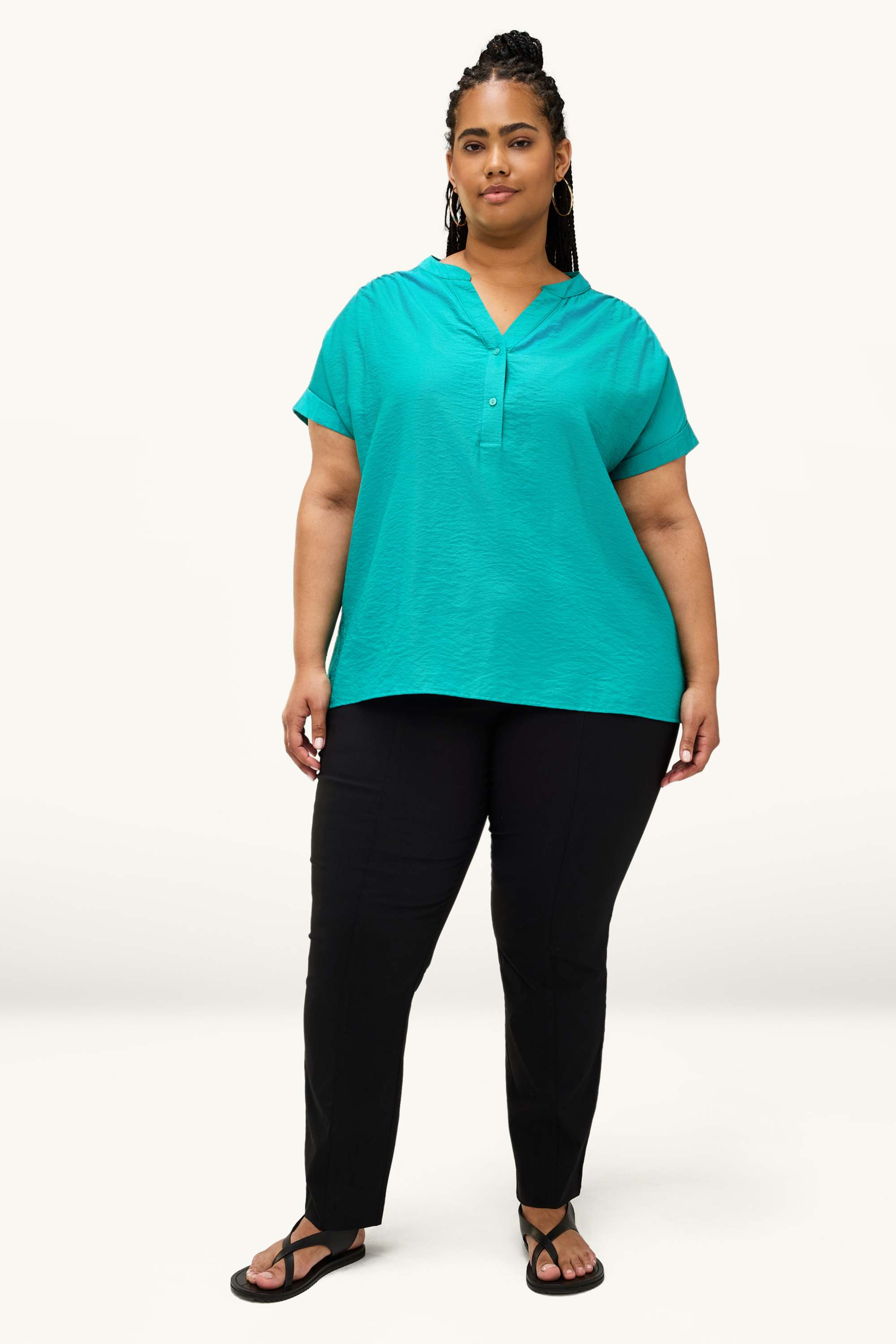 V-neck blouse - textured turquoise