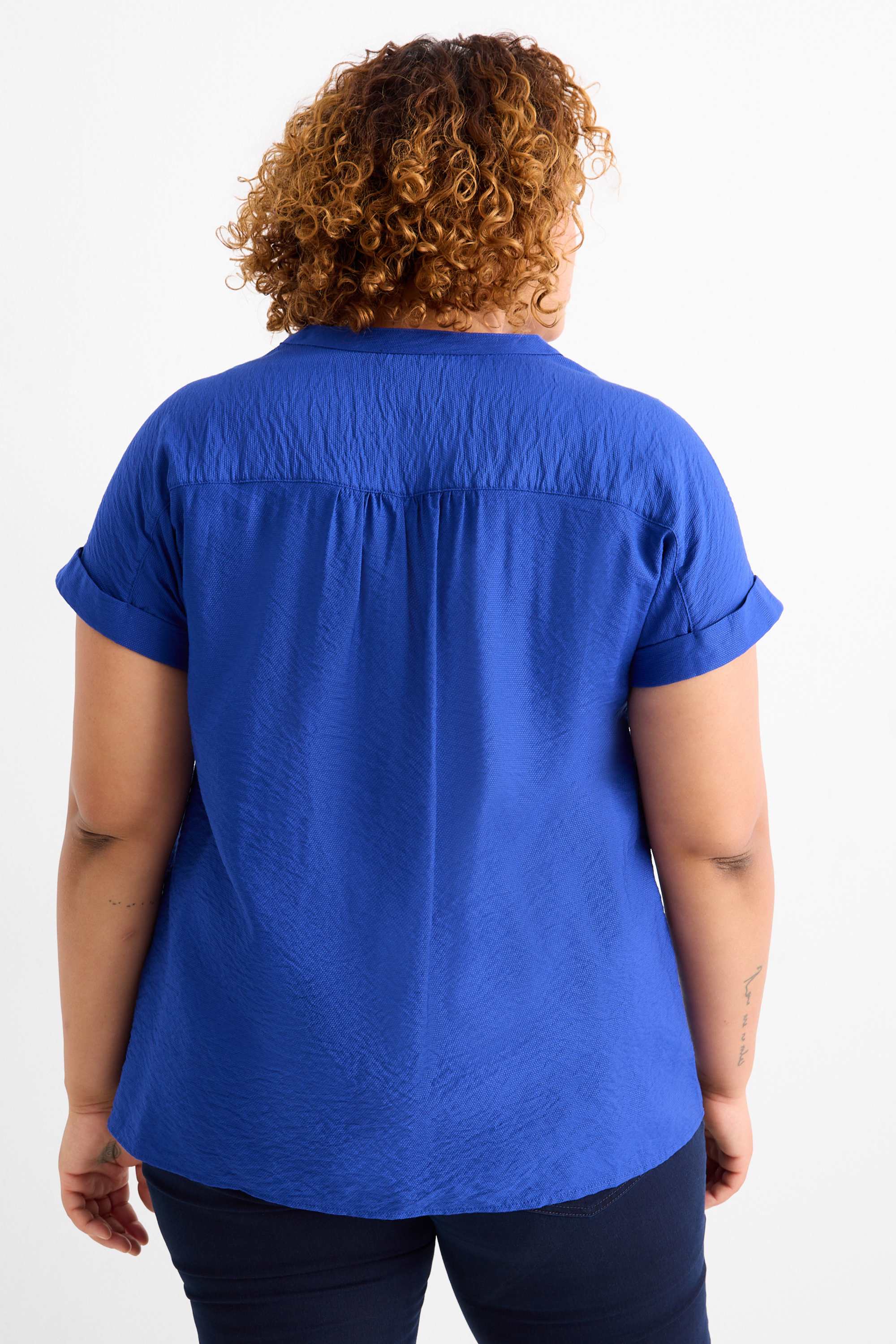 V-neck blouse - textured dark blue