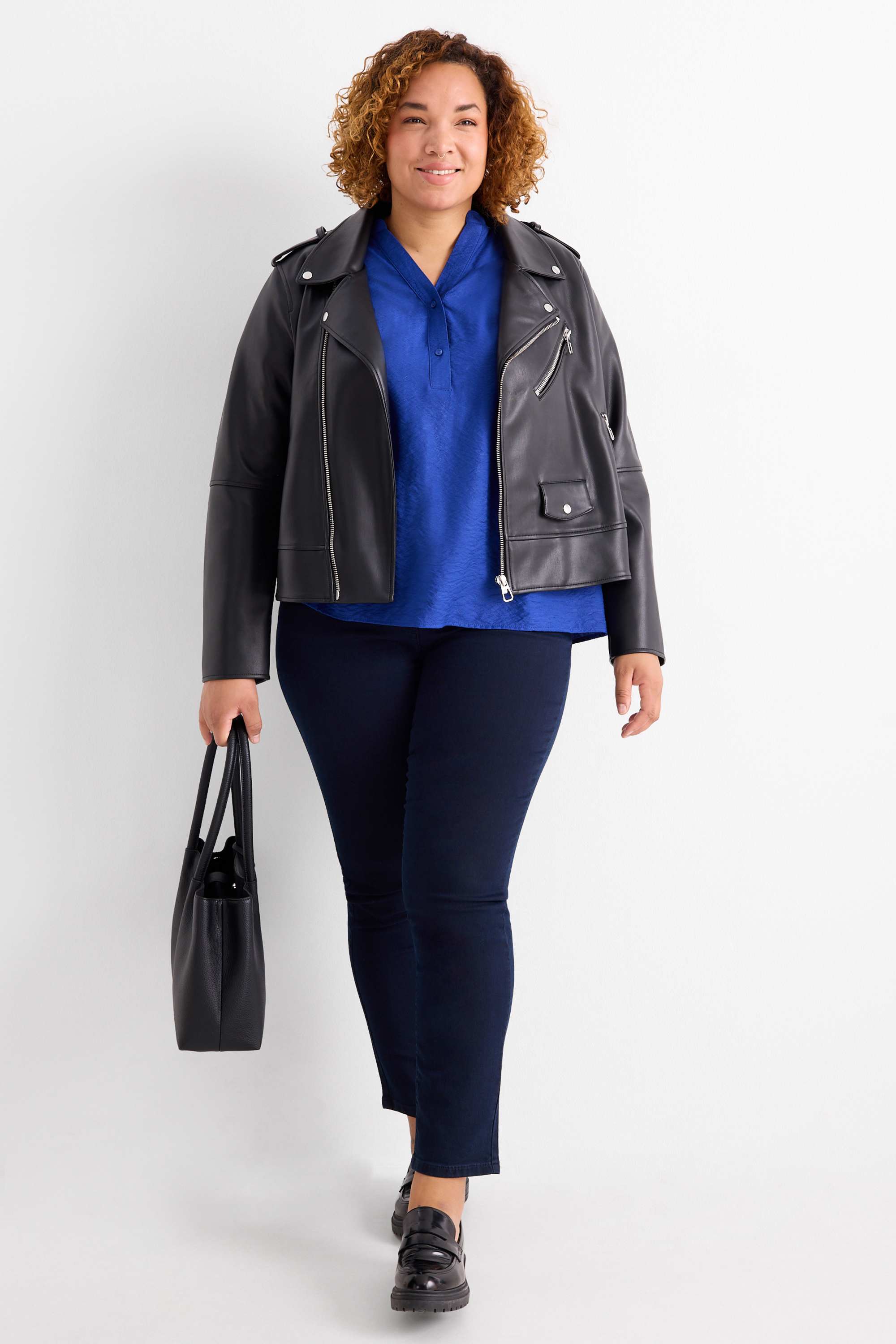 V-neck blouse - textured dark blue
