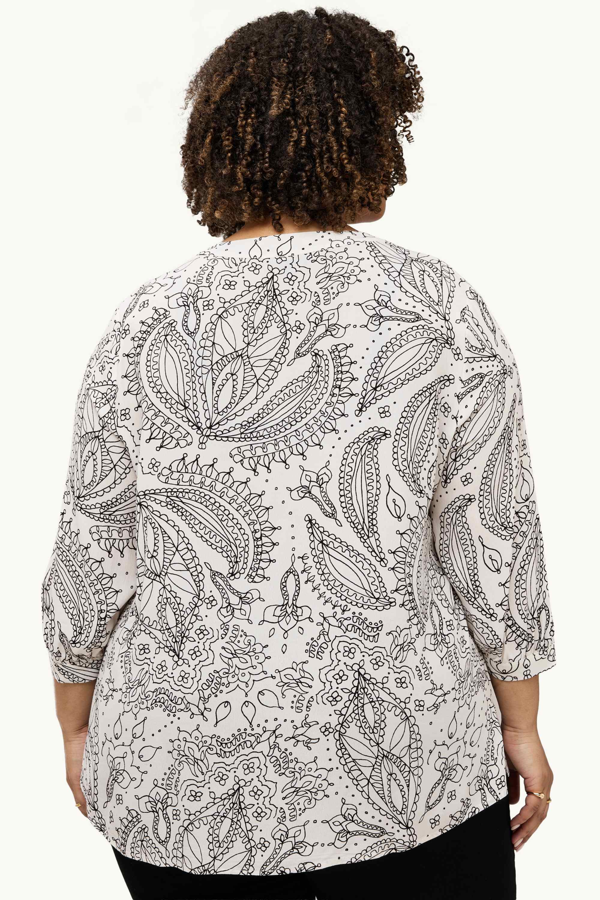 V-neck blouse - patterned white / black