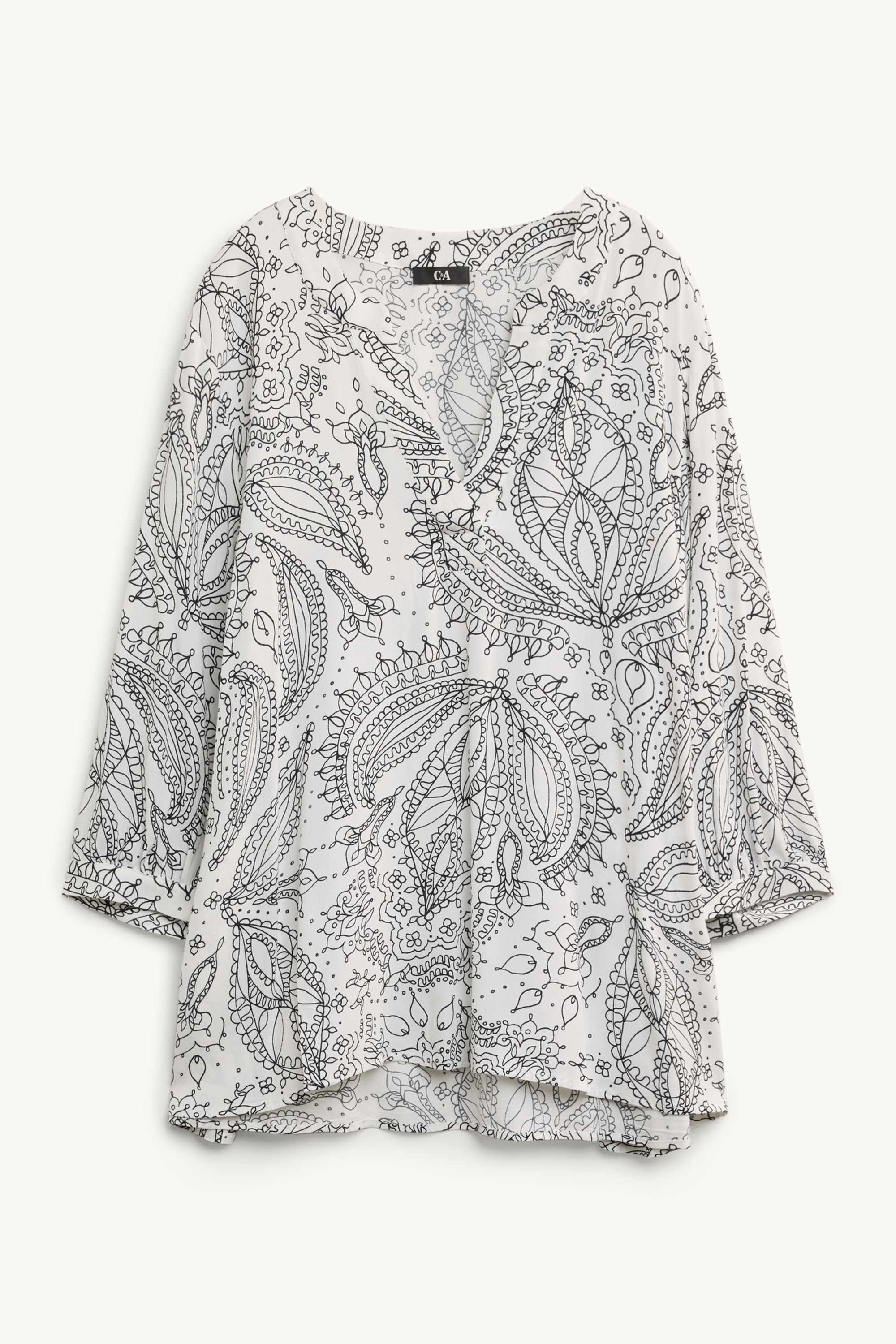 V-neck blouse - patterned white / black