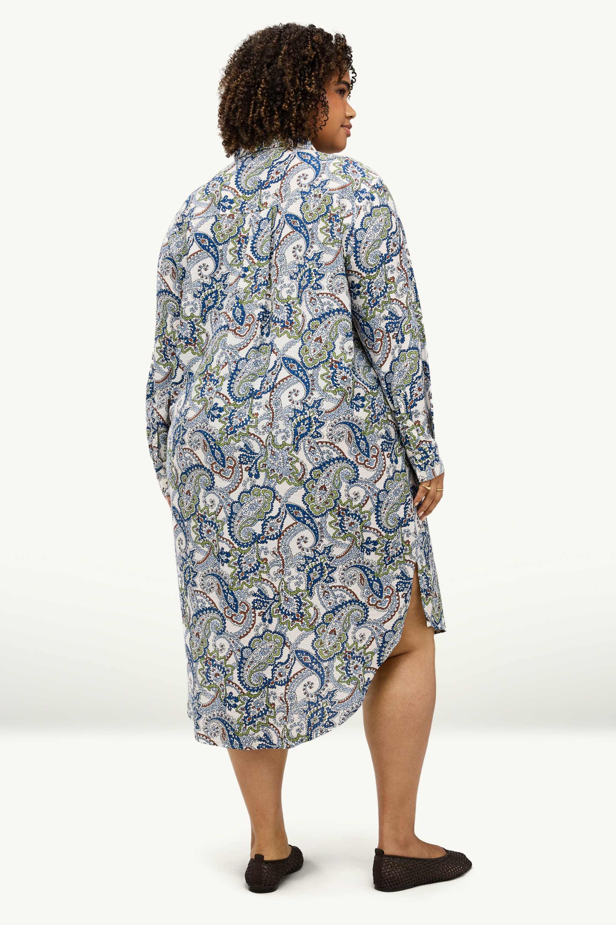 A-line dress - patterned blue / white