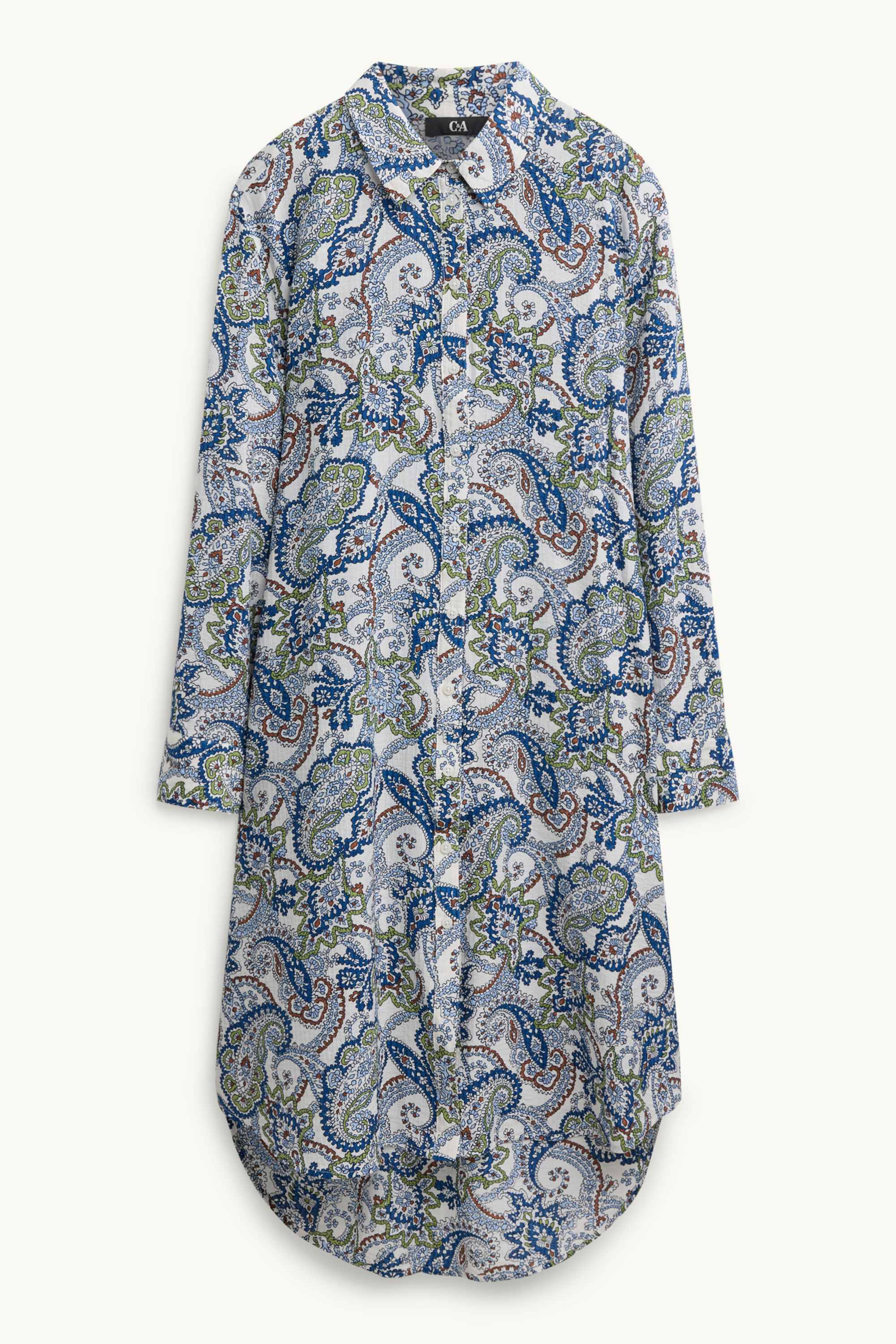 A-line dress - patterned blue / white