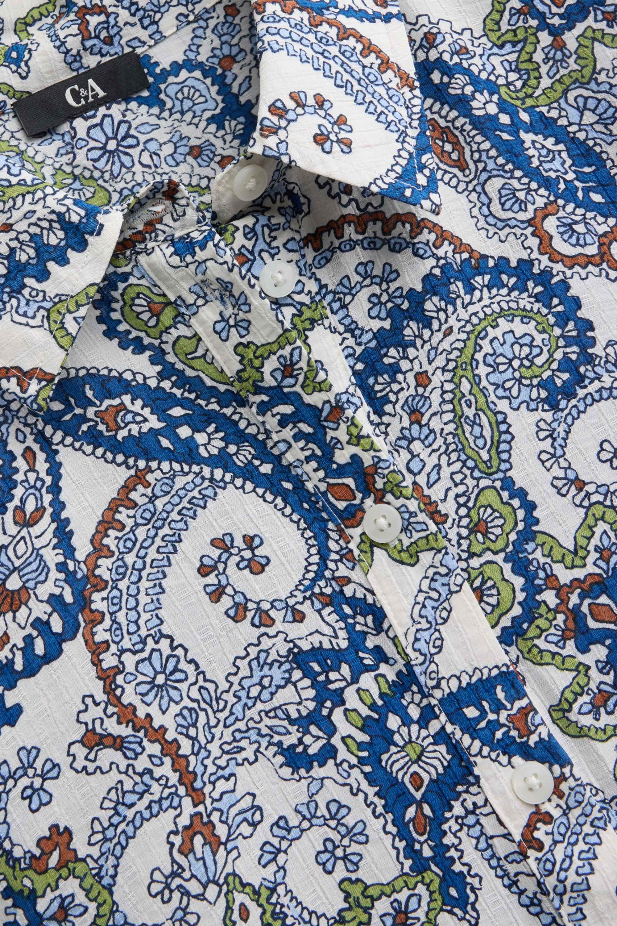 A-line dress - patterned blue / white