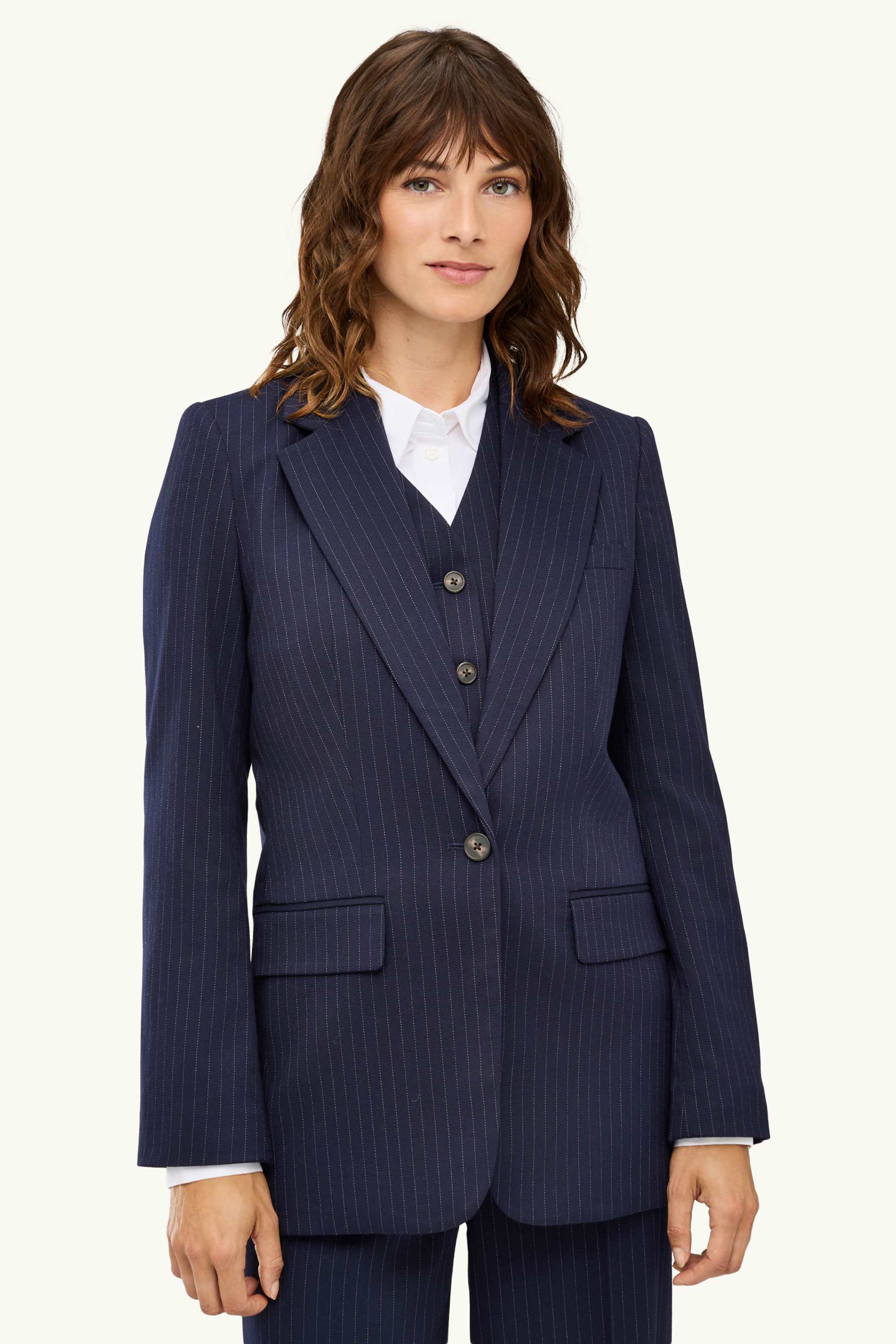 Long blazer - regular fit - pinstripes dark blue
