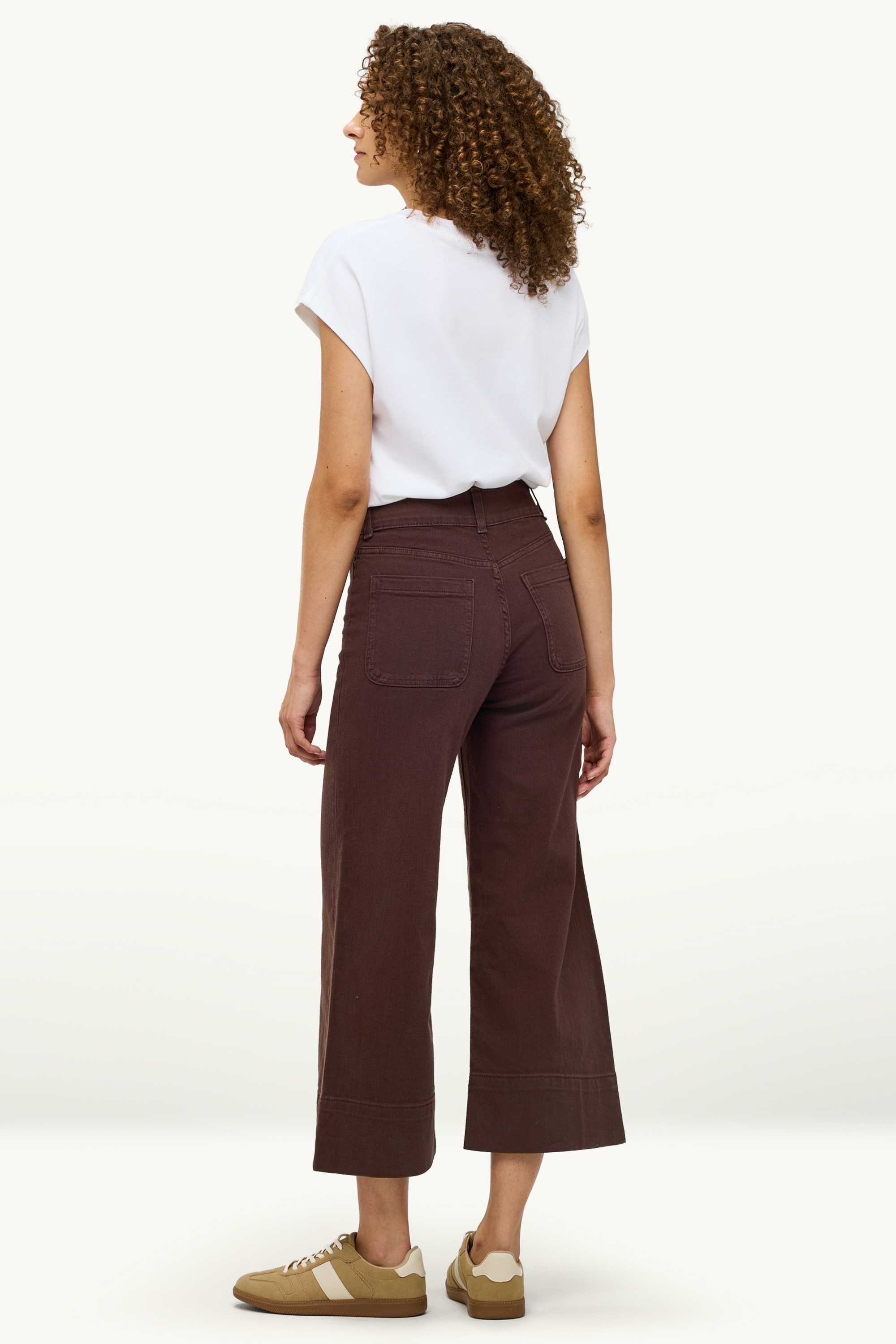 Cropped wide leg jeans - high waist dark brown