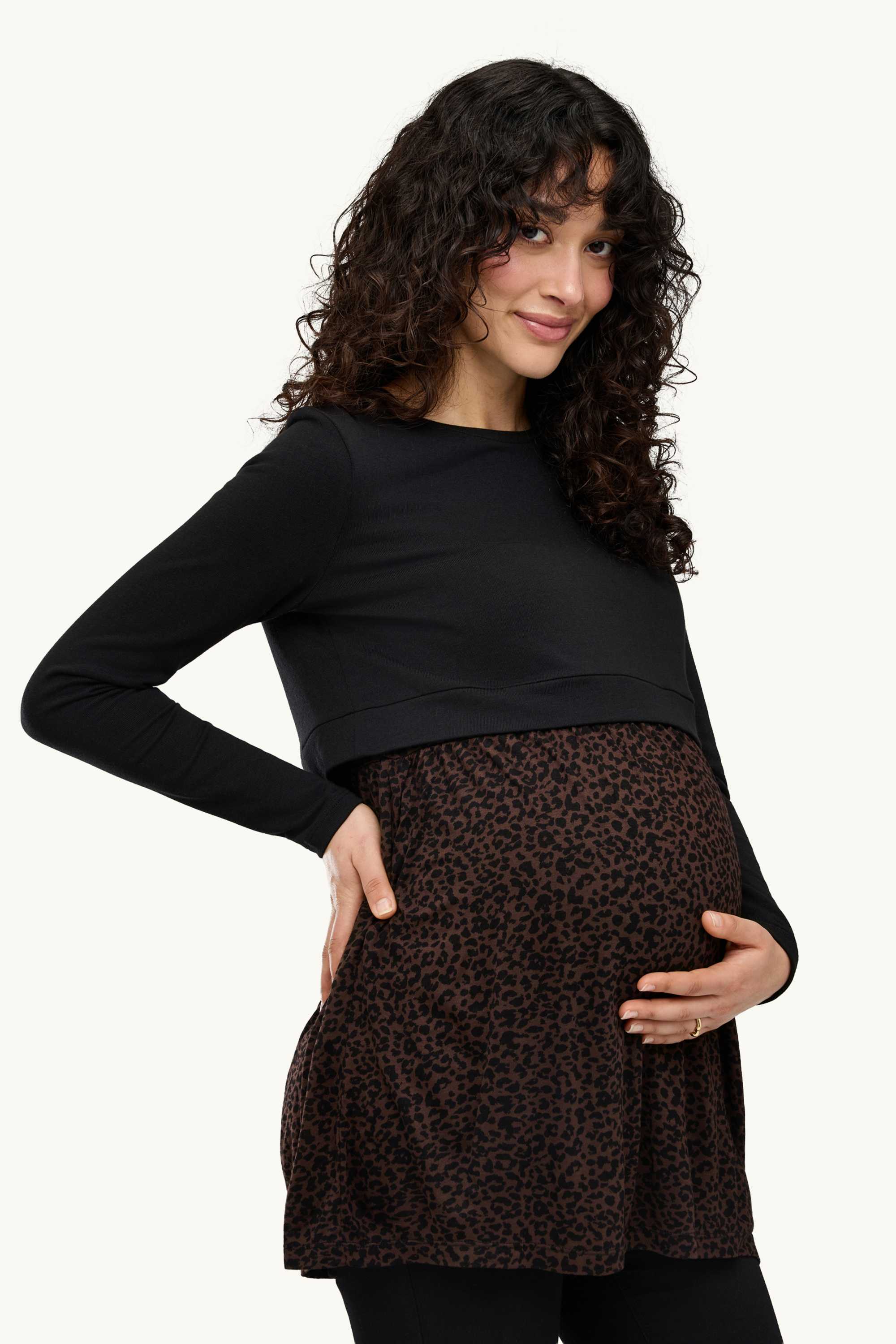 Nursing dress - leopard print black
