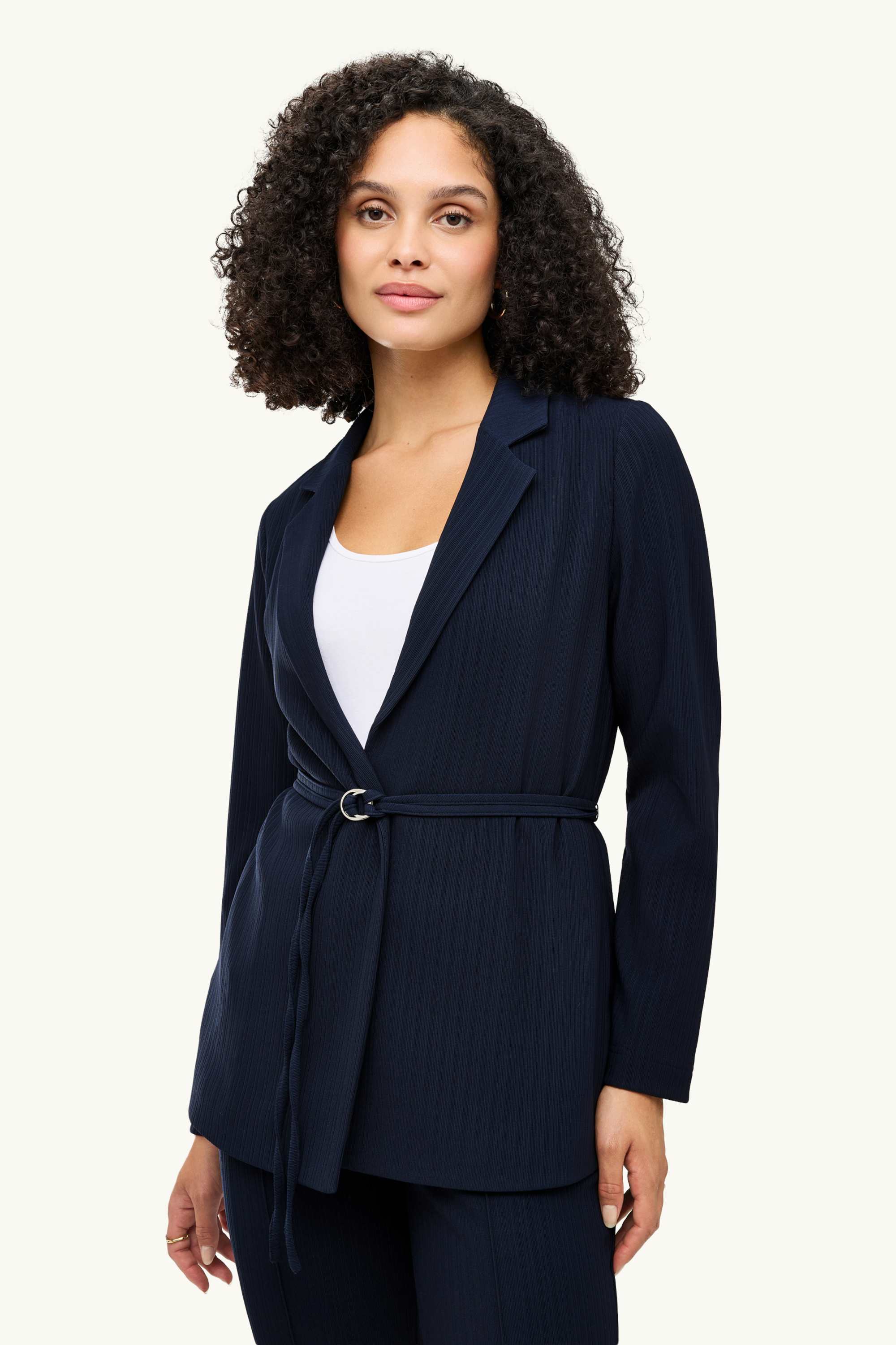 Long blazer - fitted - ribbed dark blue