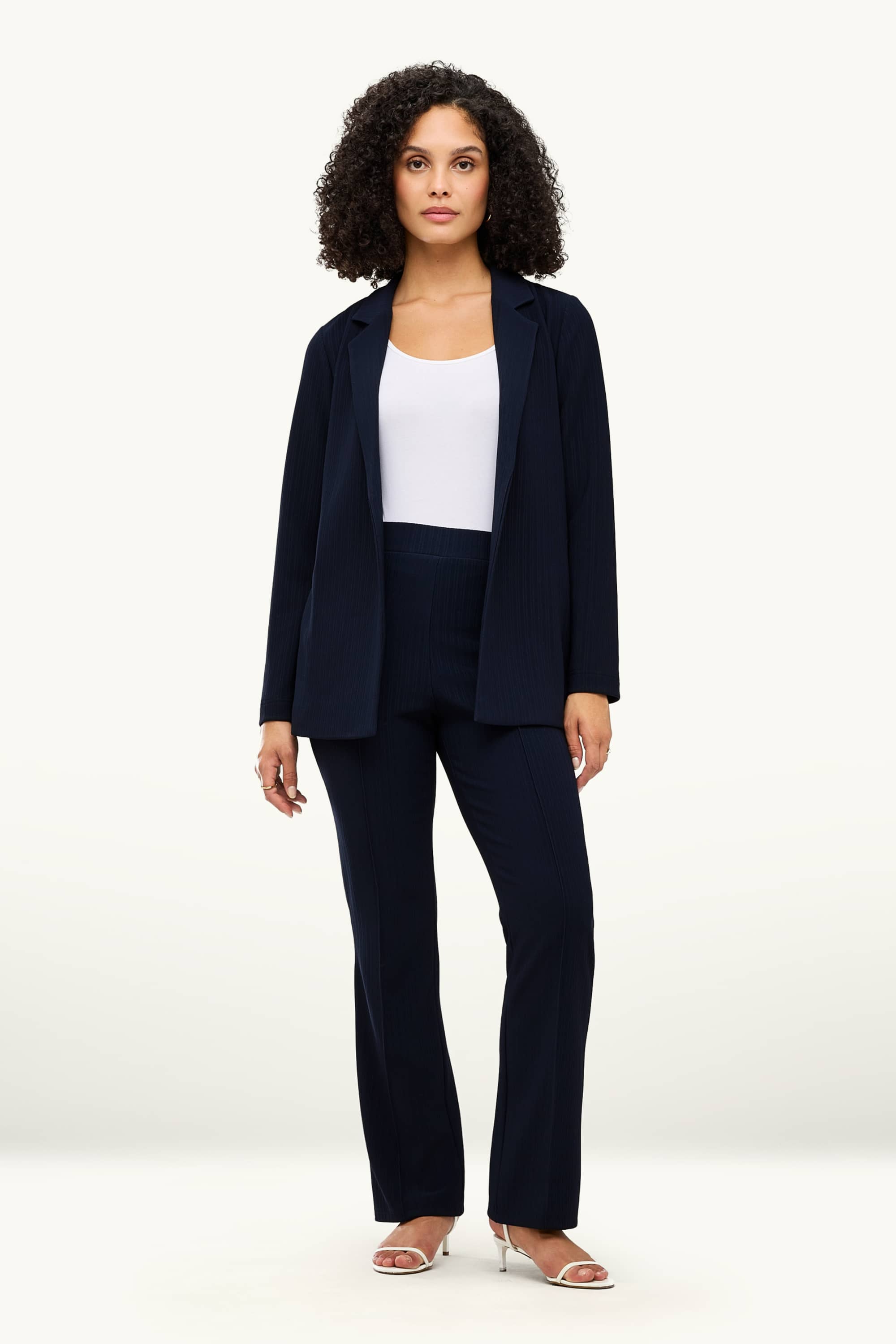 Long blazer - fitted - ribbed dark blue