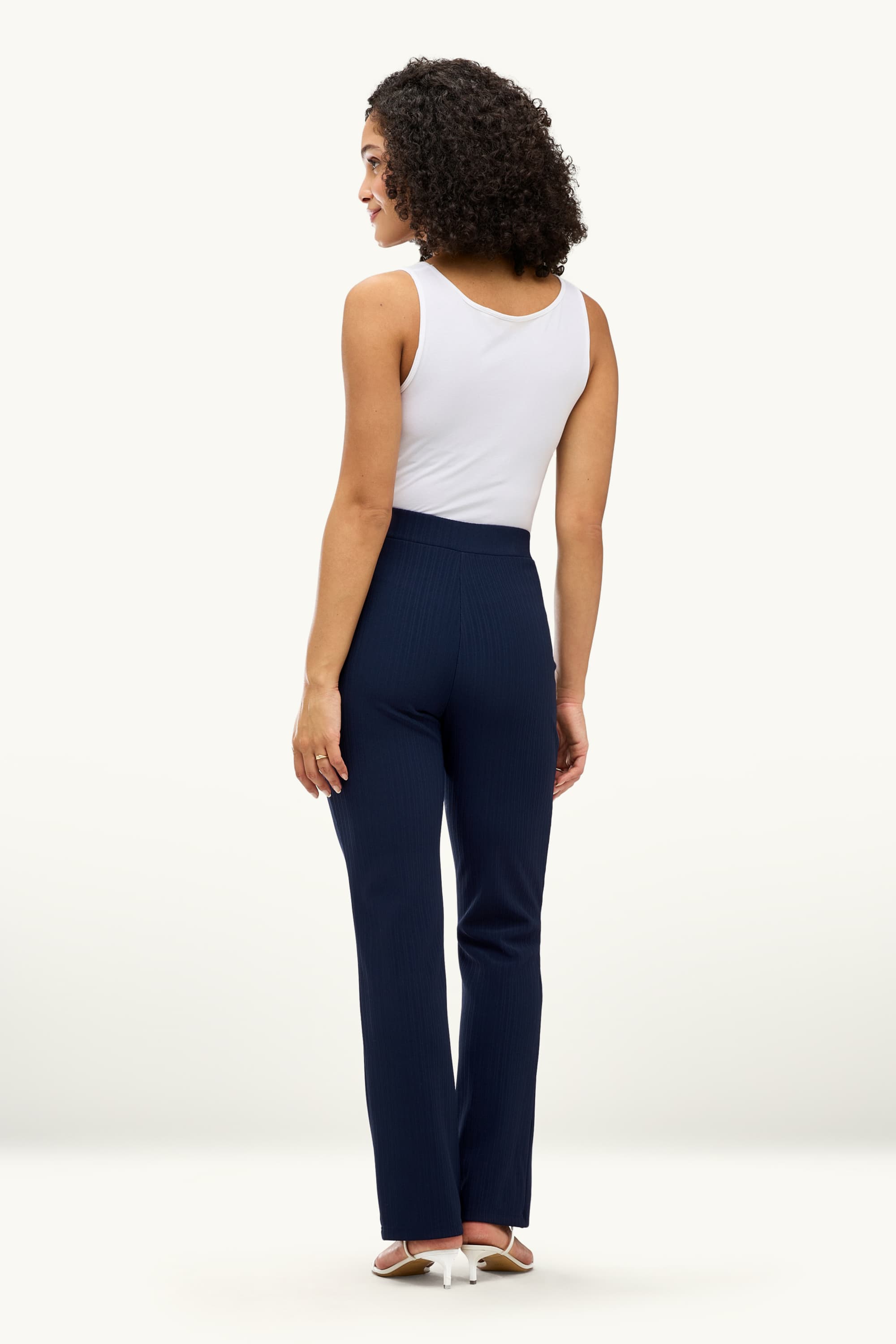 Cloth trousers - high waist - flared - ribbed dark blue