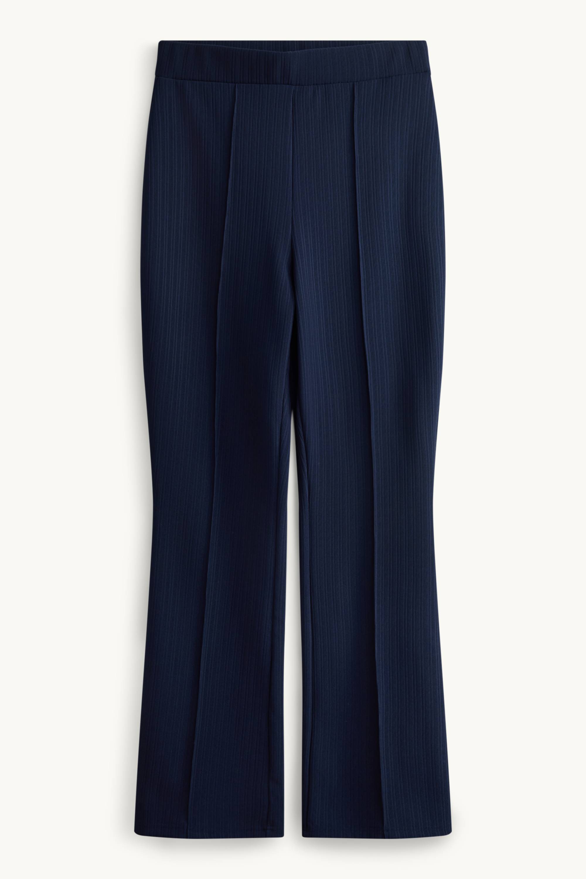 Cloth trousers - high waist - flared - ribbed dark blue