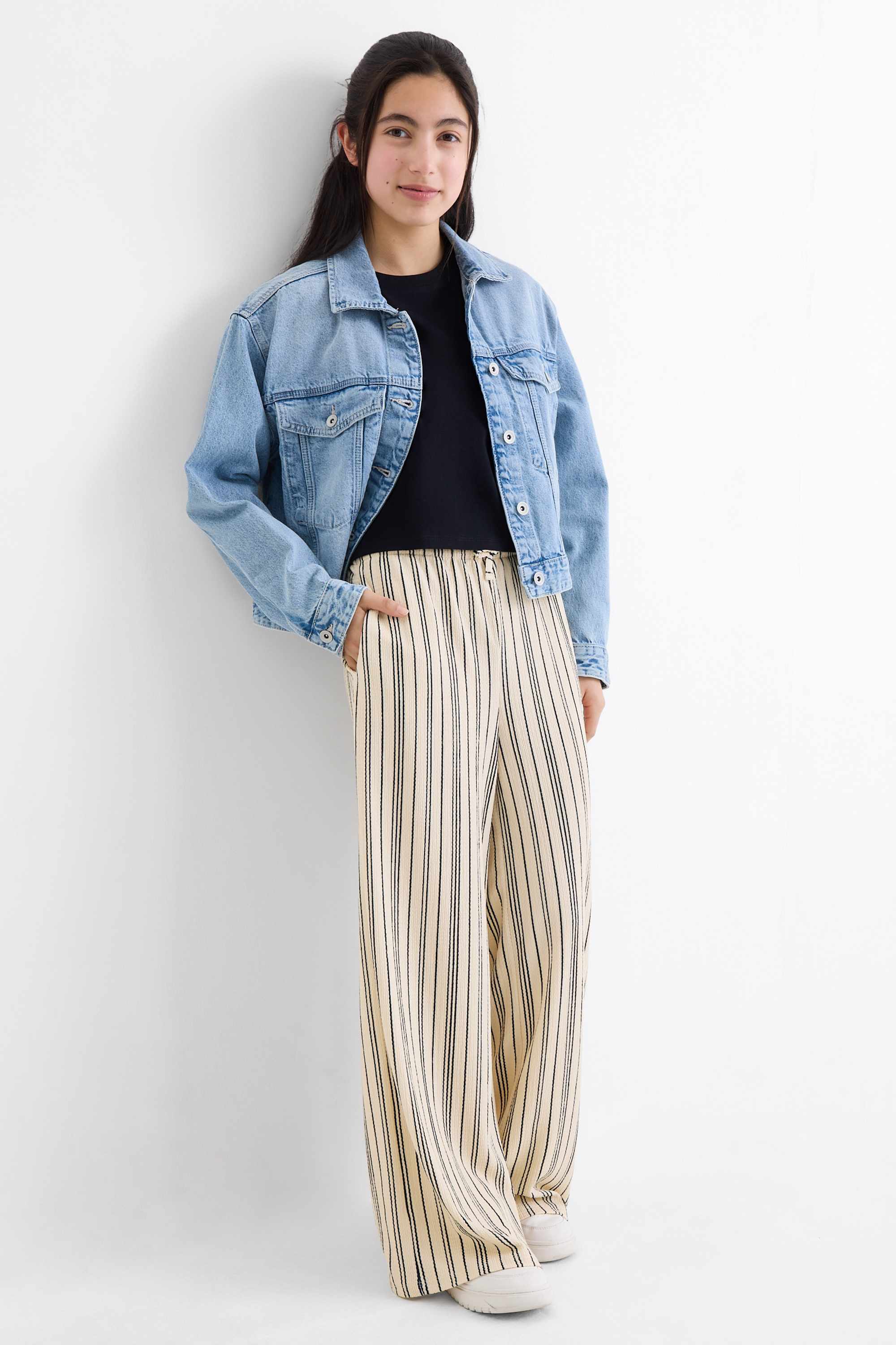 Jersey trousers - striped beige
