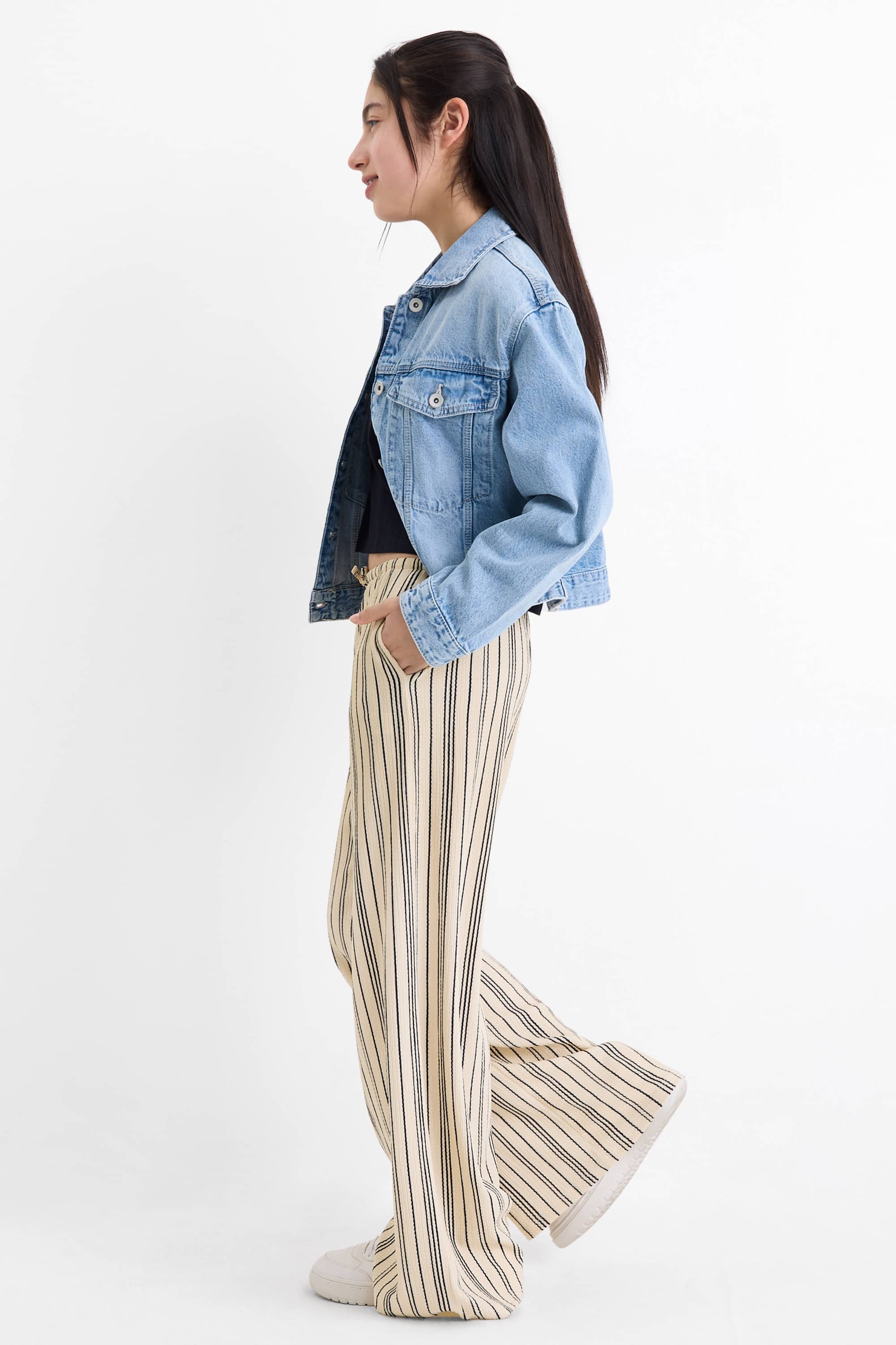 Jersey trousers - striped beige
