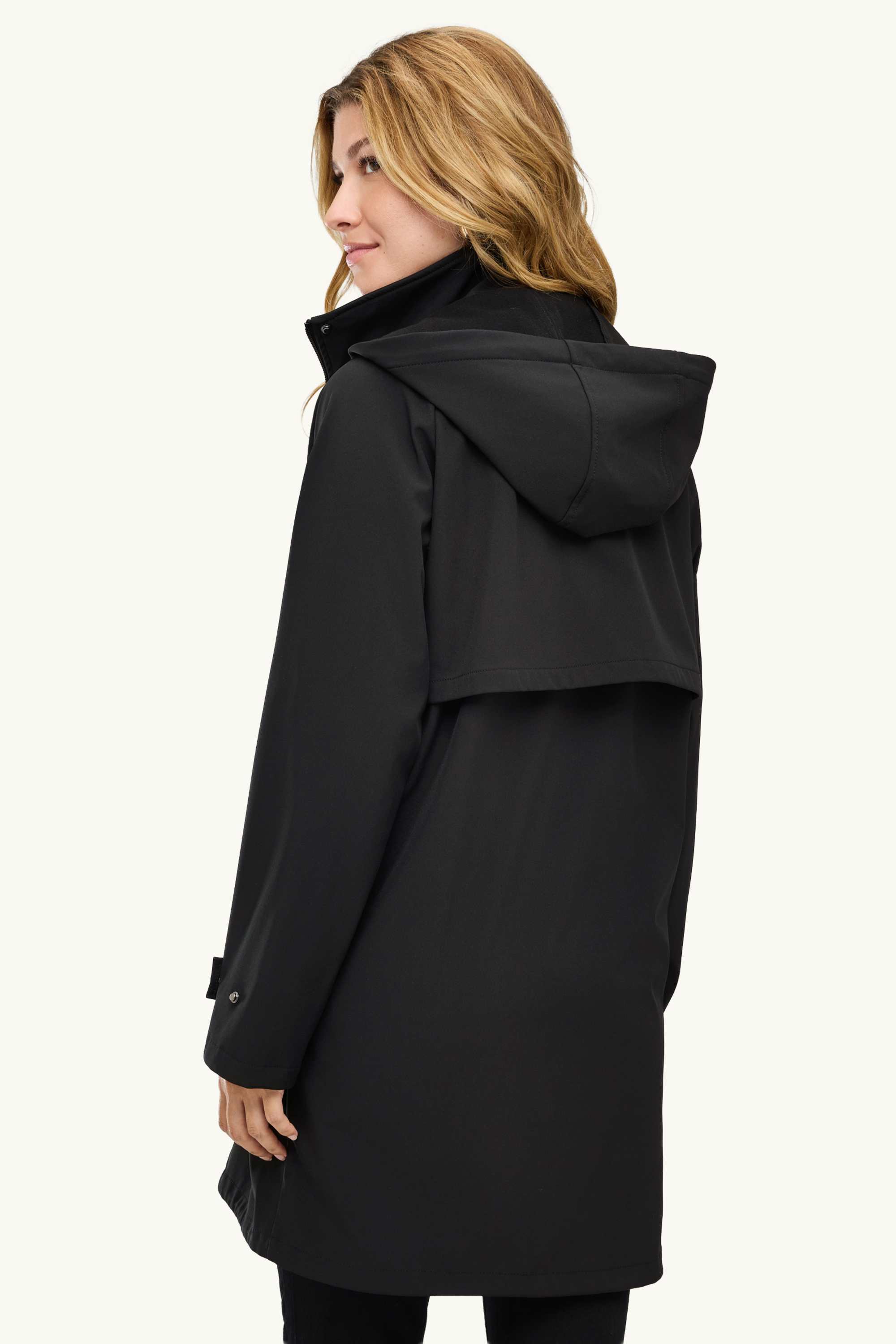 Maternity outdoor jacket with hood and baby pouch black