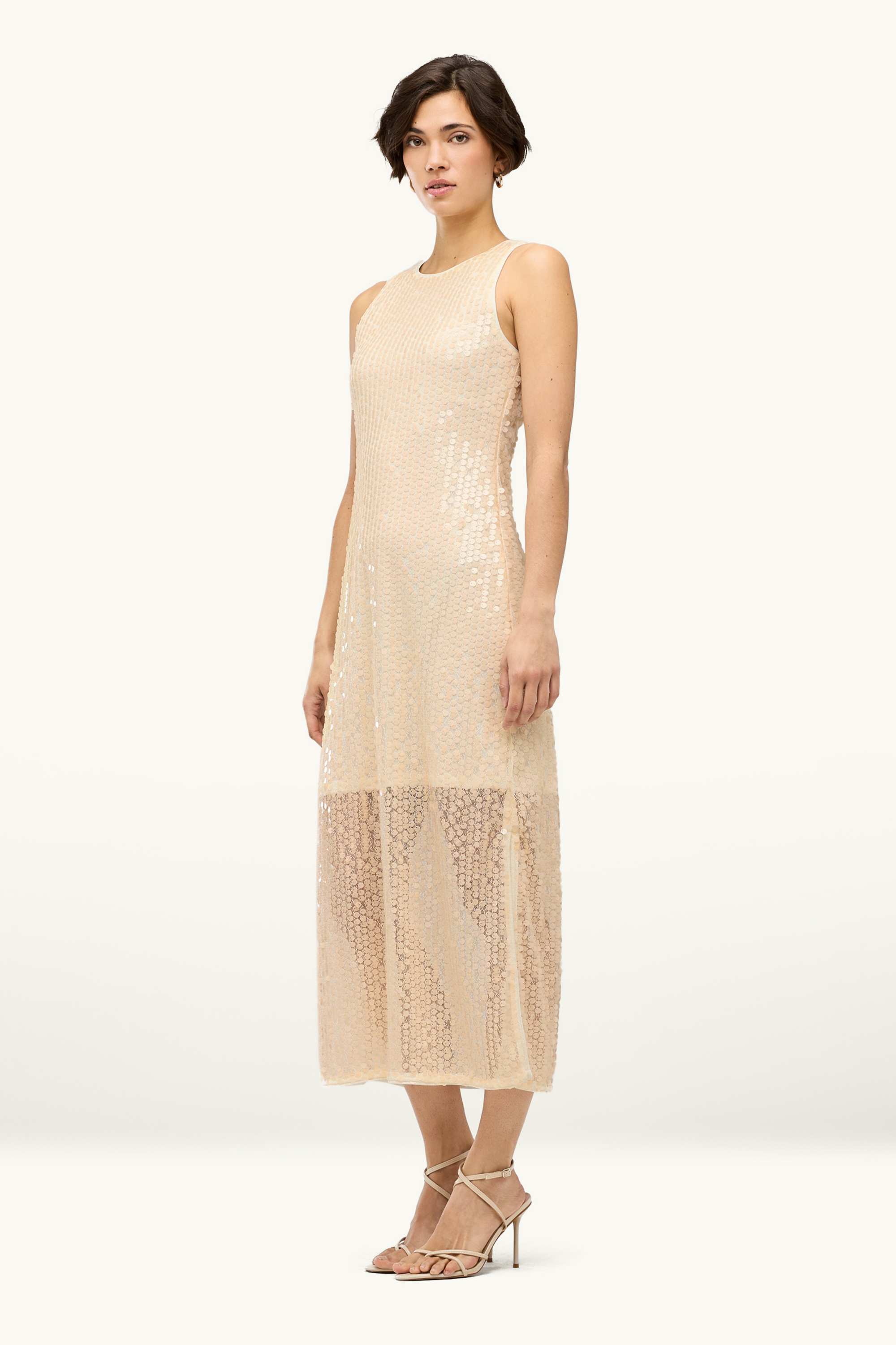 Sequin dress - straight fit beige