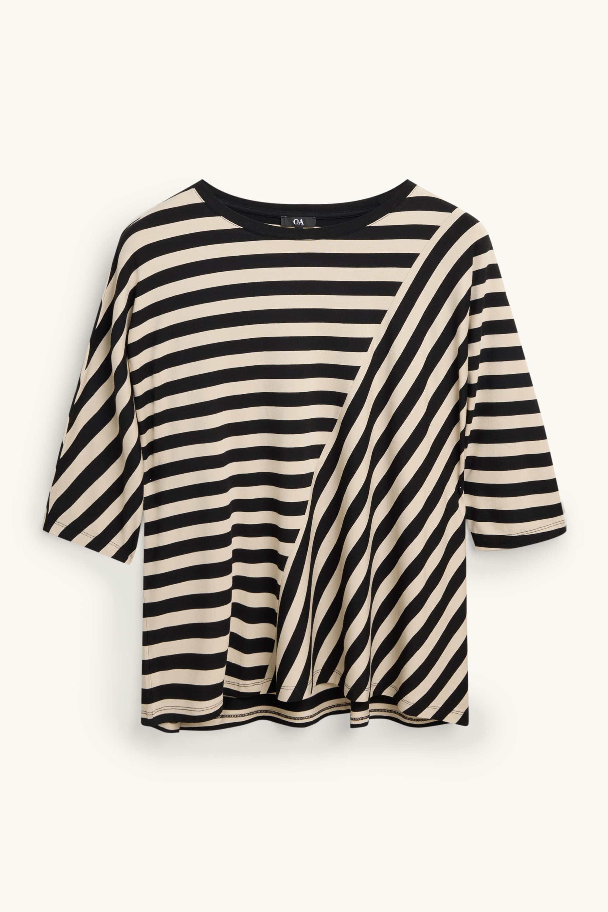 T-shirt - regular fit - striped black / beige