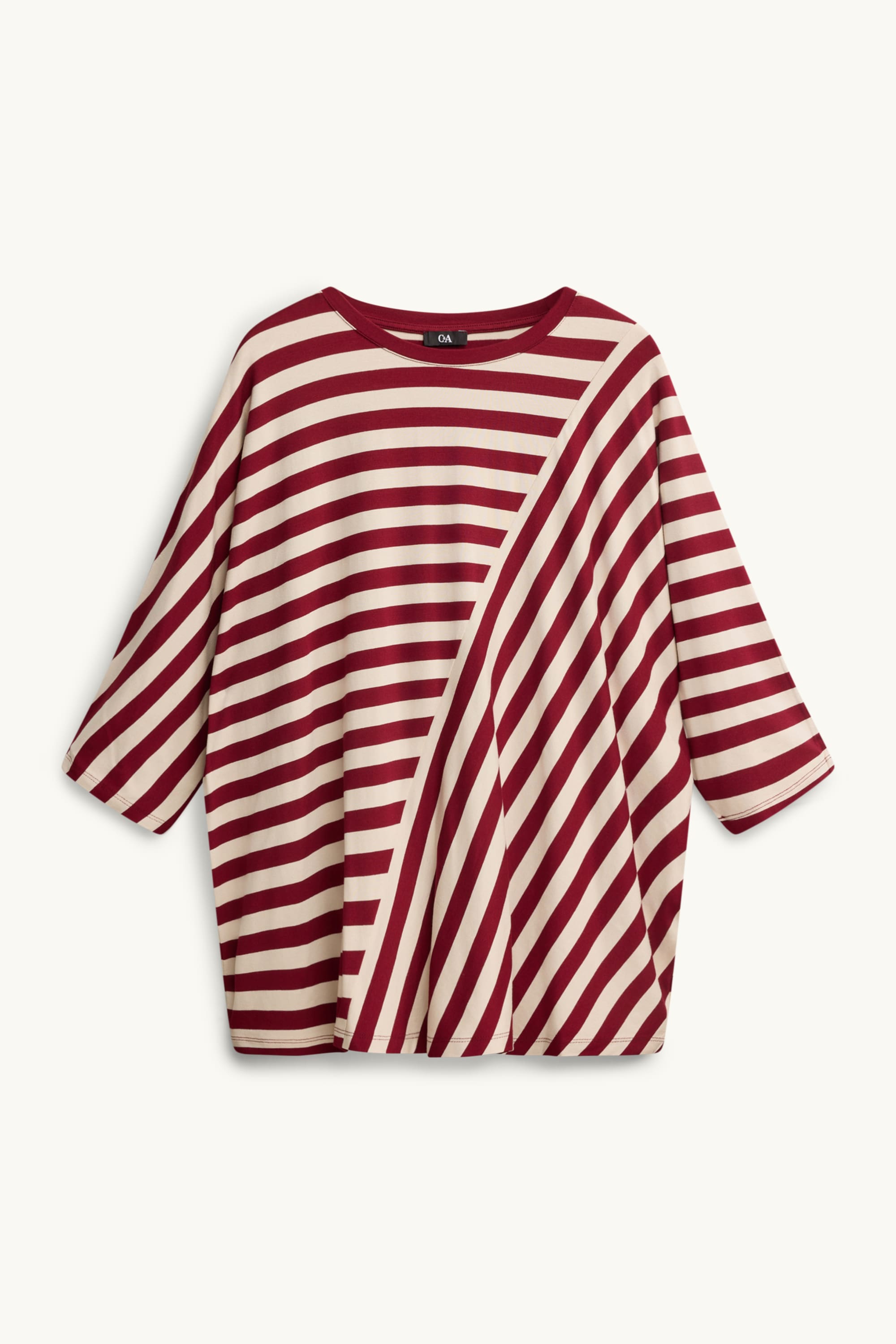 T-shirt - regular fit - striped beige / bordeaux