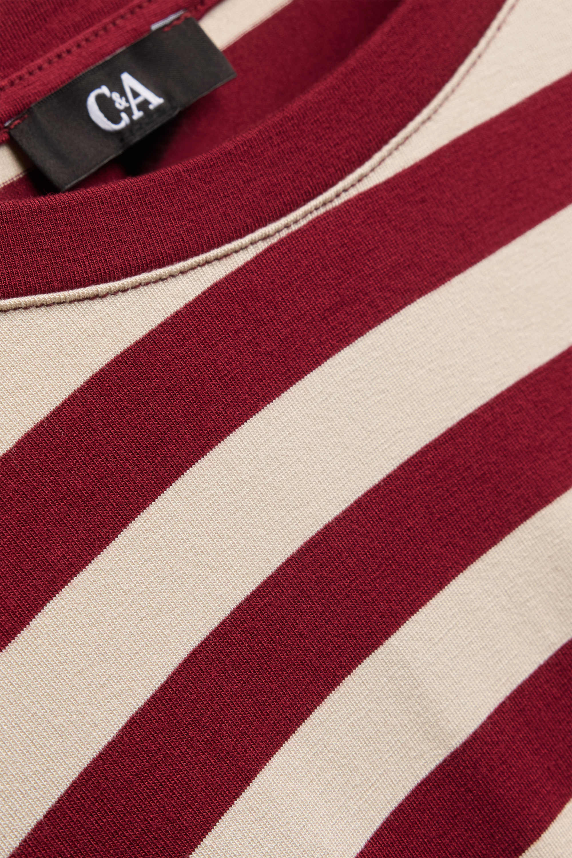 T-shirt - regular fit - striped beige / bordeaux