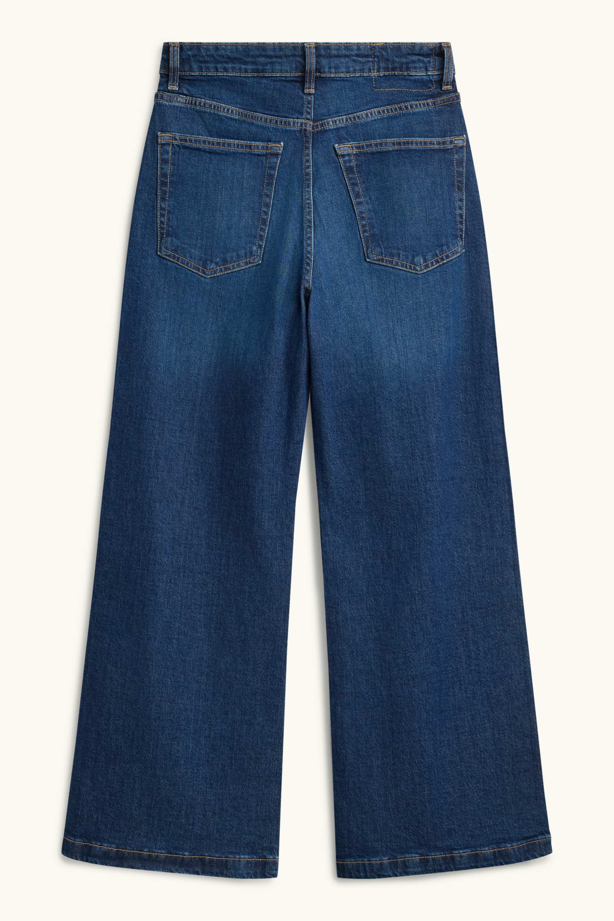 Cropped wide leg jeans - high waist blue denim (2)