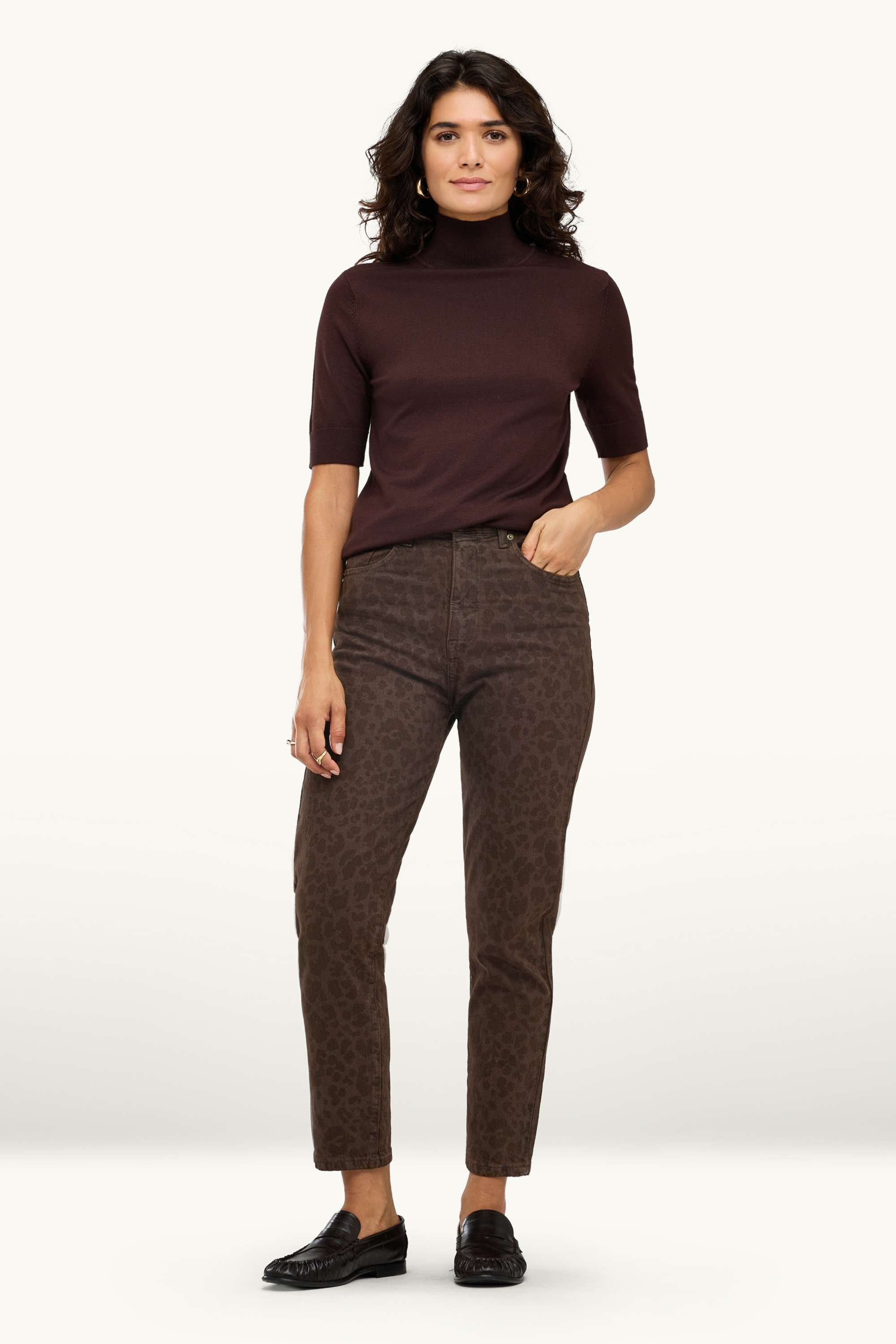 Mom jeans - high waist - LYCRA ® - leopard print dark brown