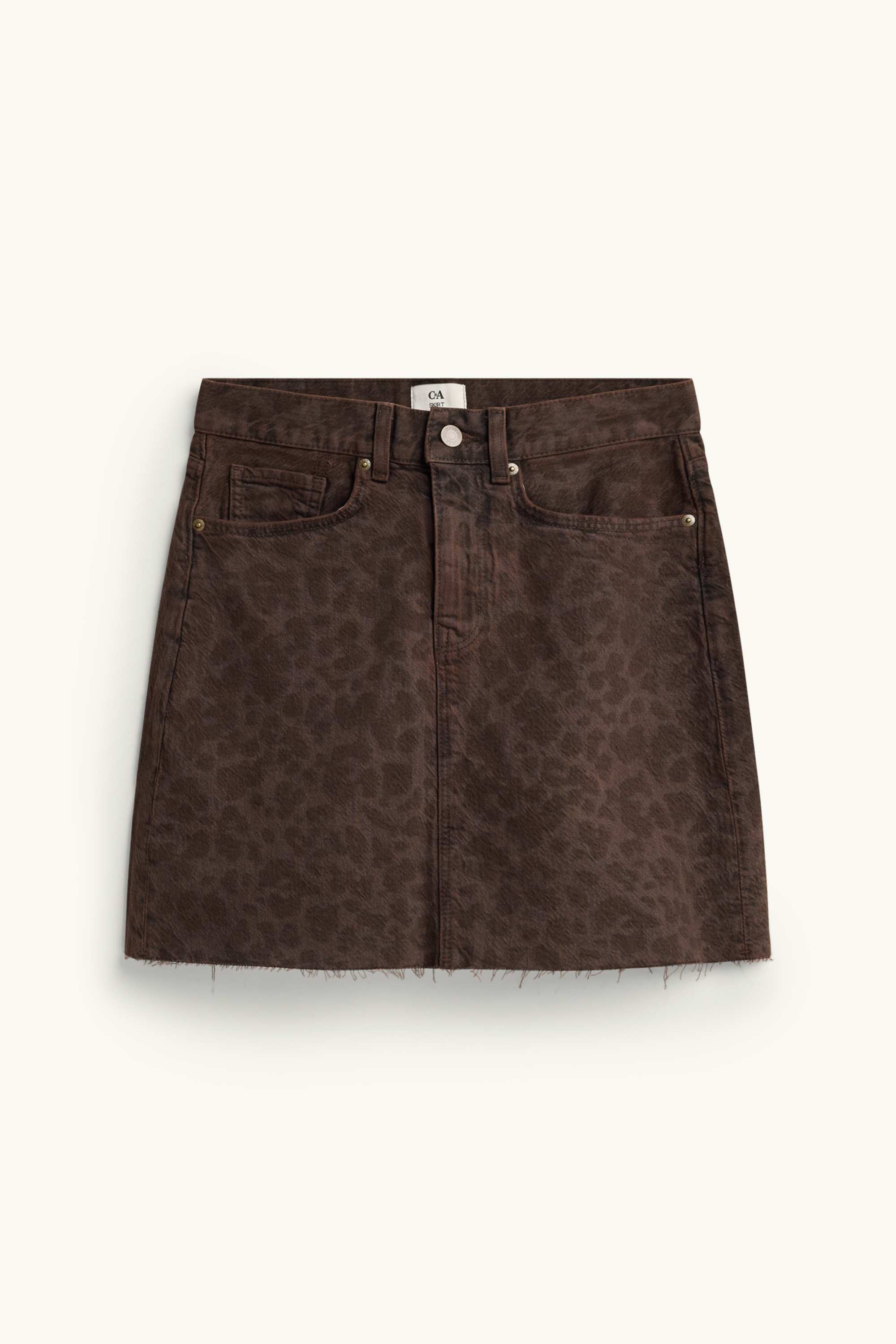 Denim miniskirt - leopard print brown