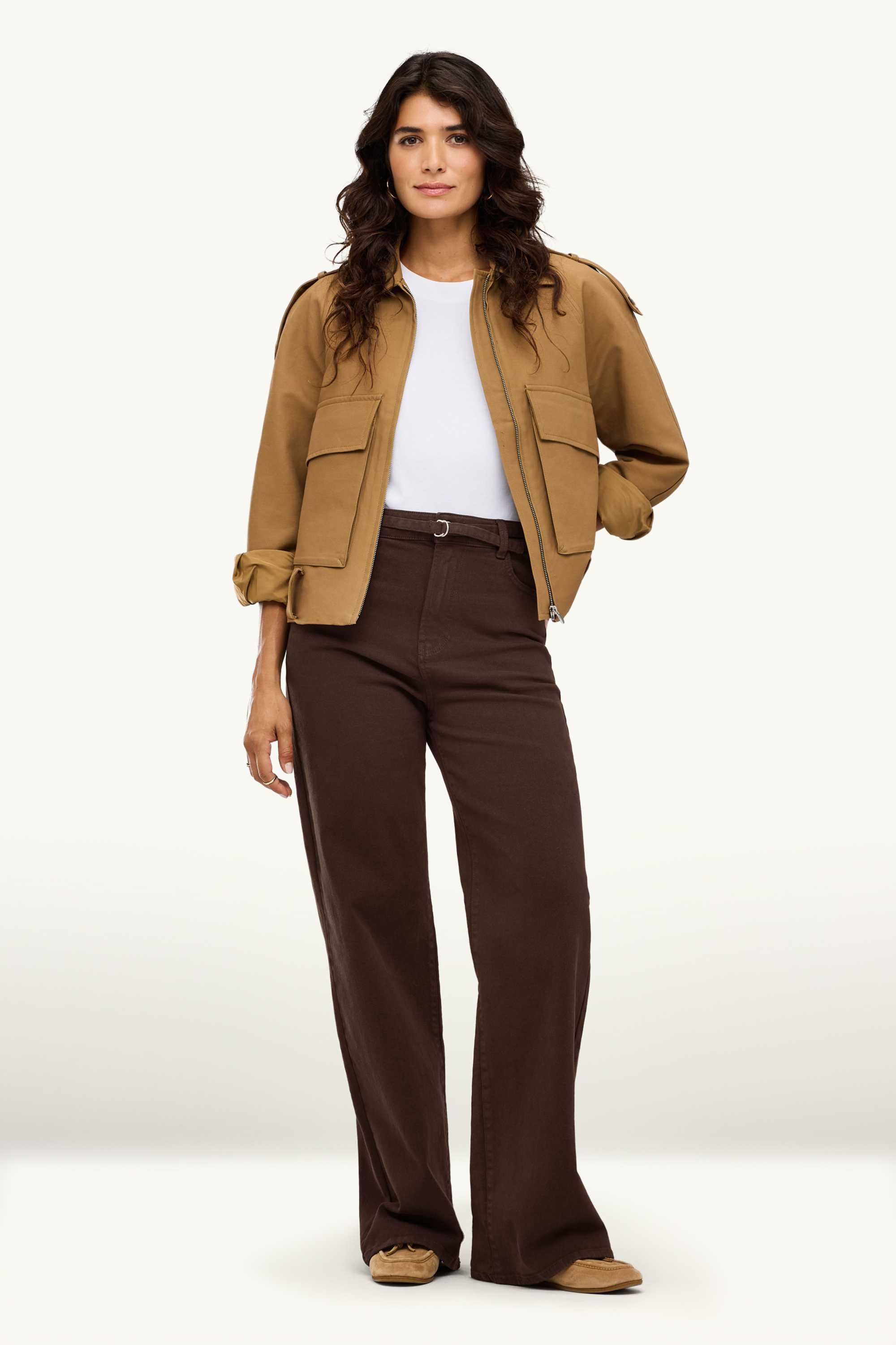 Wide leg jeans with belt - high waist dark brown