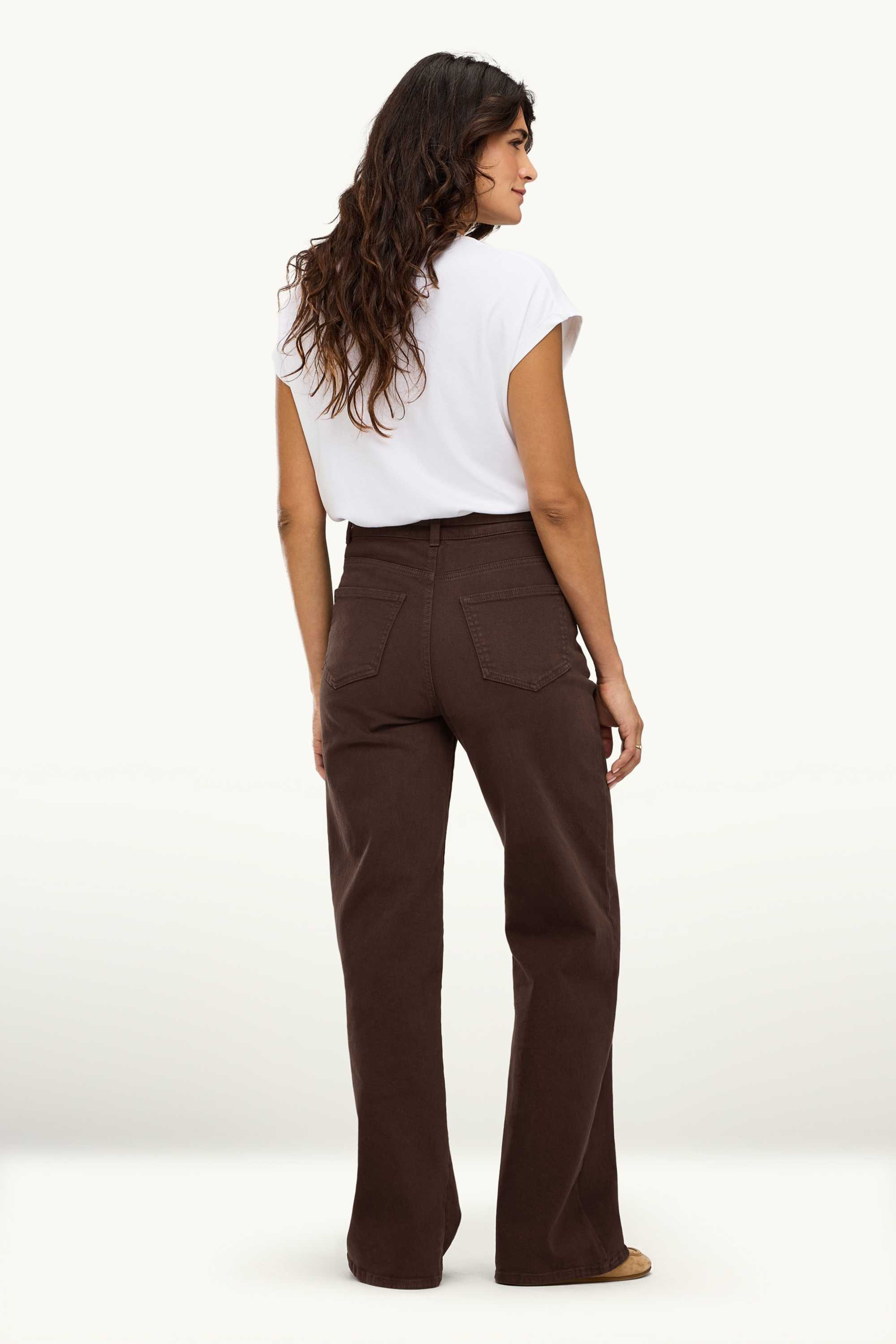 Wide leg jeans with belt - high waist dark brown