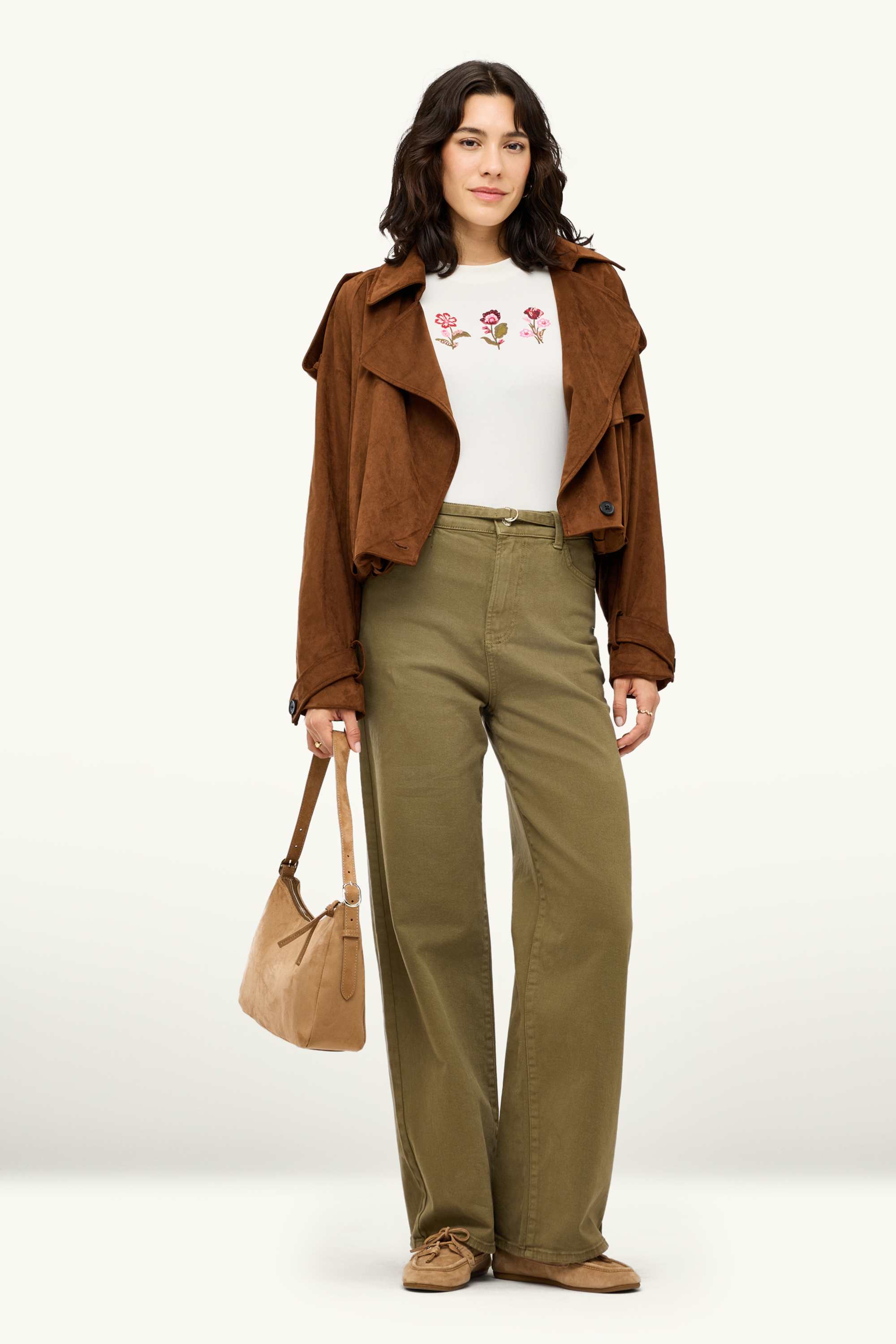 Wide leg jeans with belt - high waist khaki