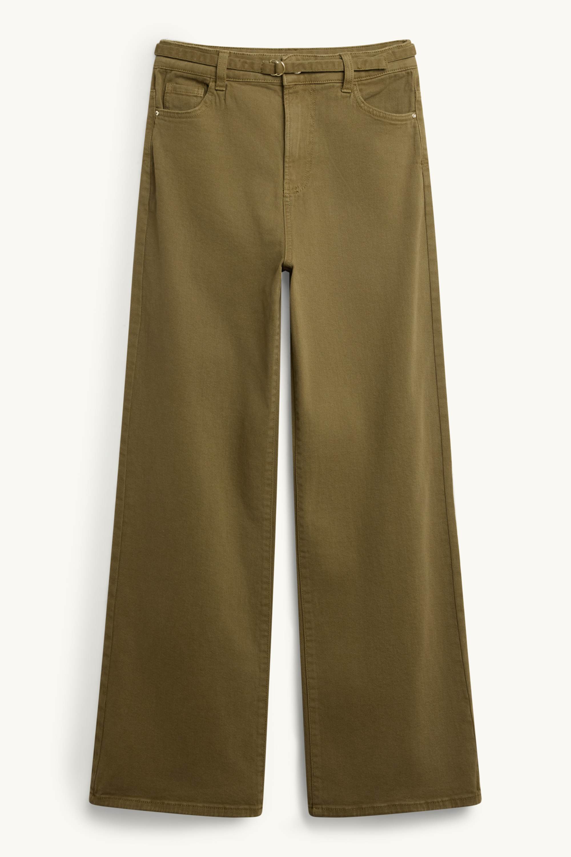 Wide leg jeans with belt - high waist khaki