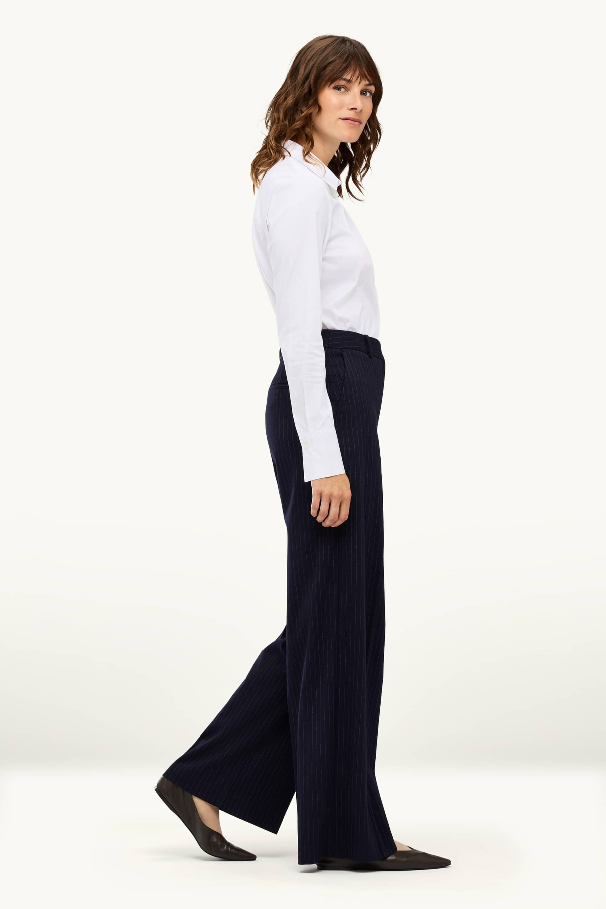 Business trousers - high waist - wide leg - striped dark blue