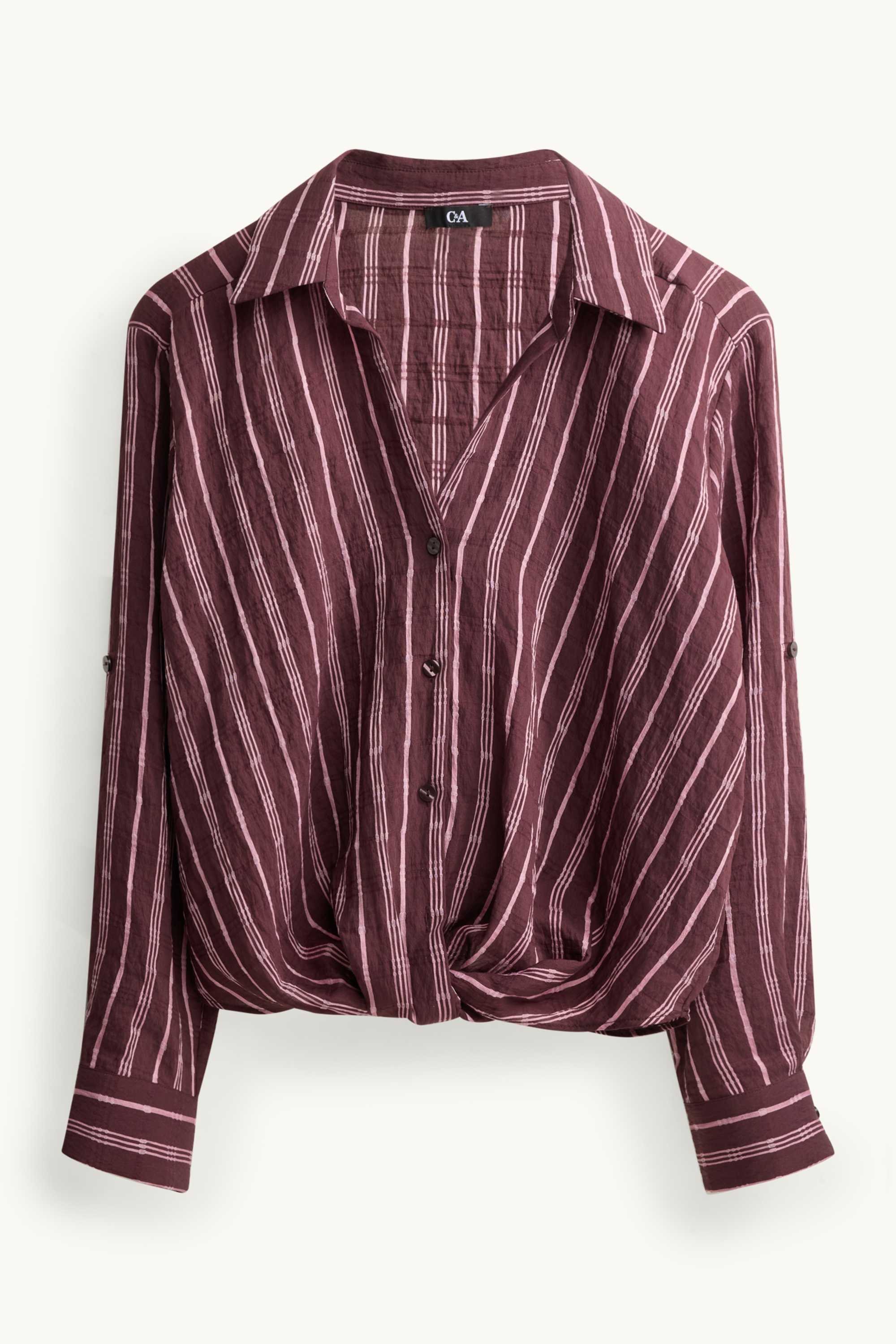 Blouse with knot detail - patterned brown