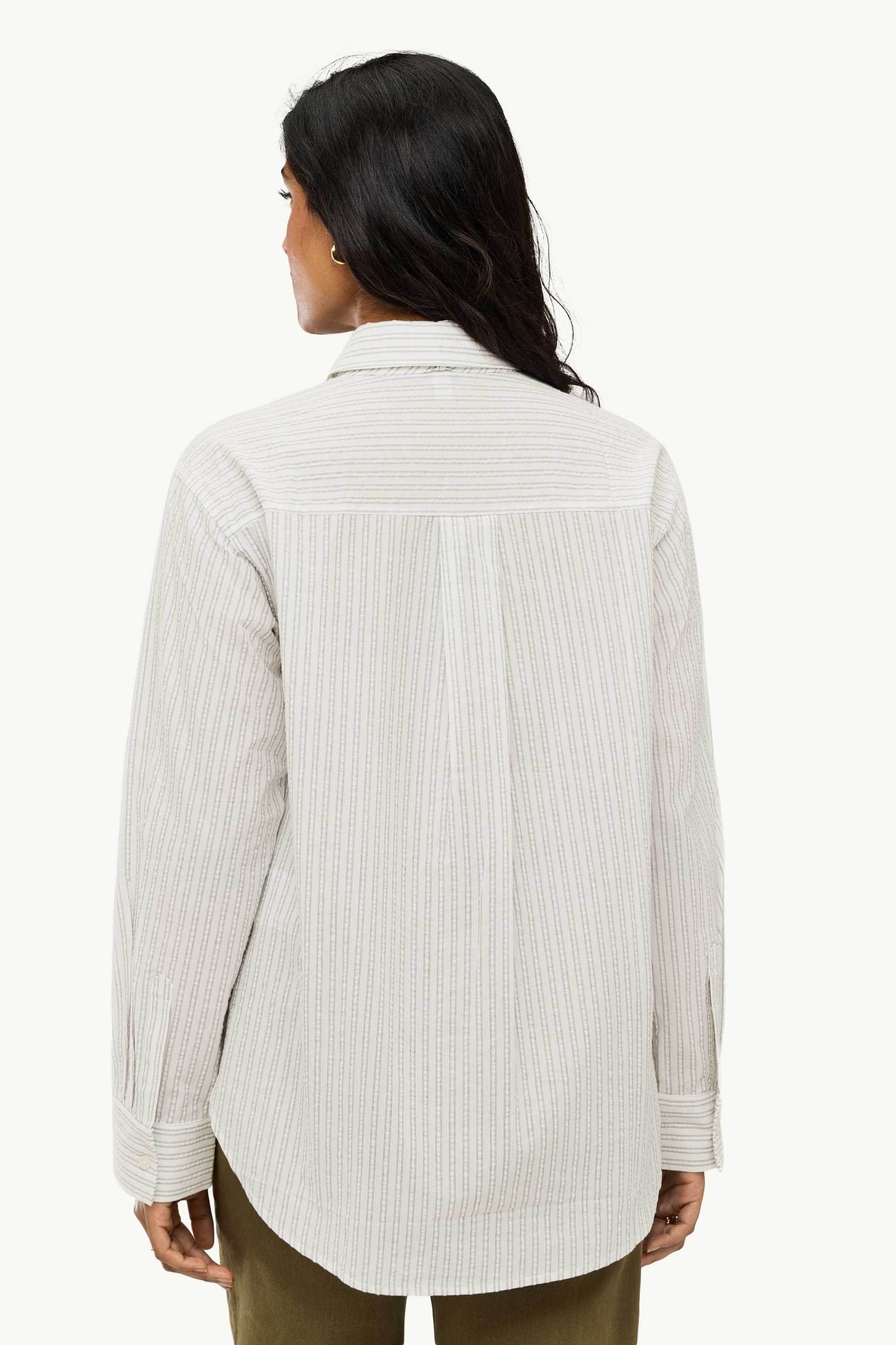 Set - shirt blouse and tie - 2 piece - striped creme
