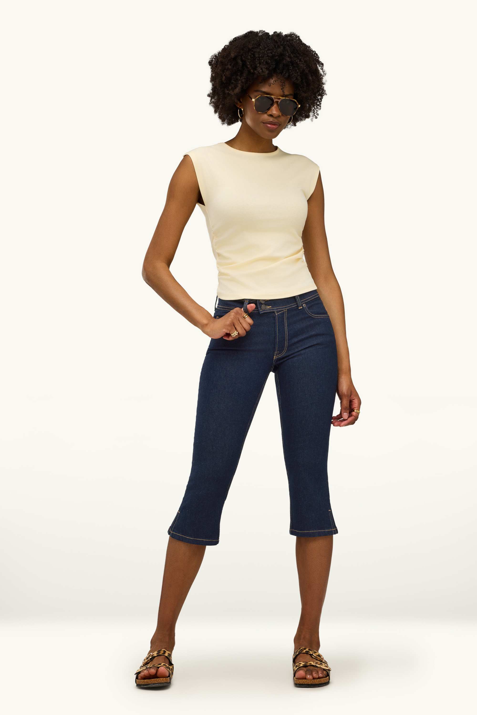 Capri jeans - low-rise waist denim-dark blue