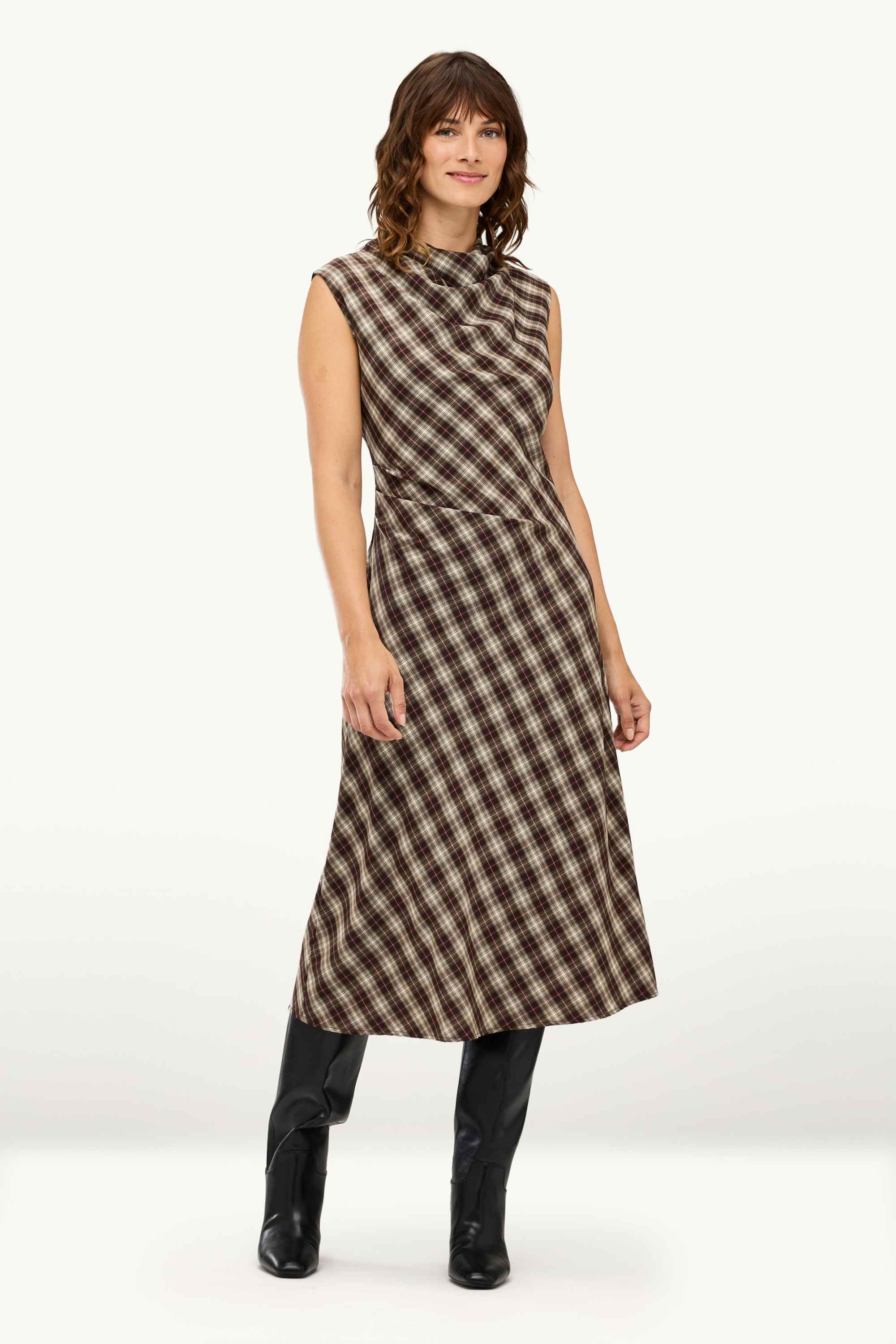A-line dress - check brown / cremewhite