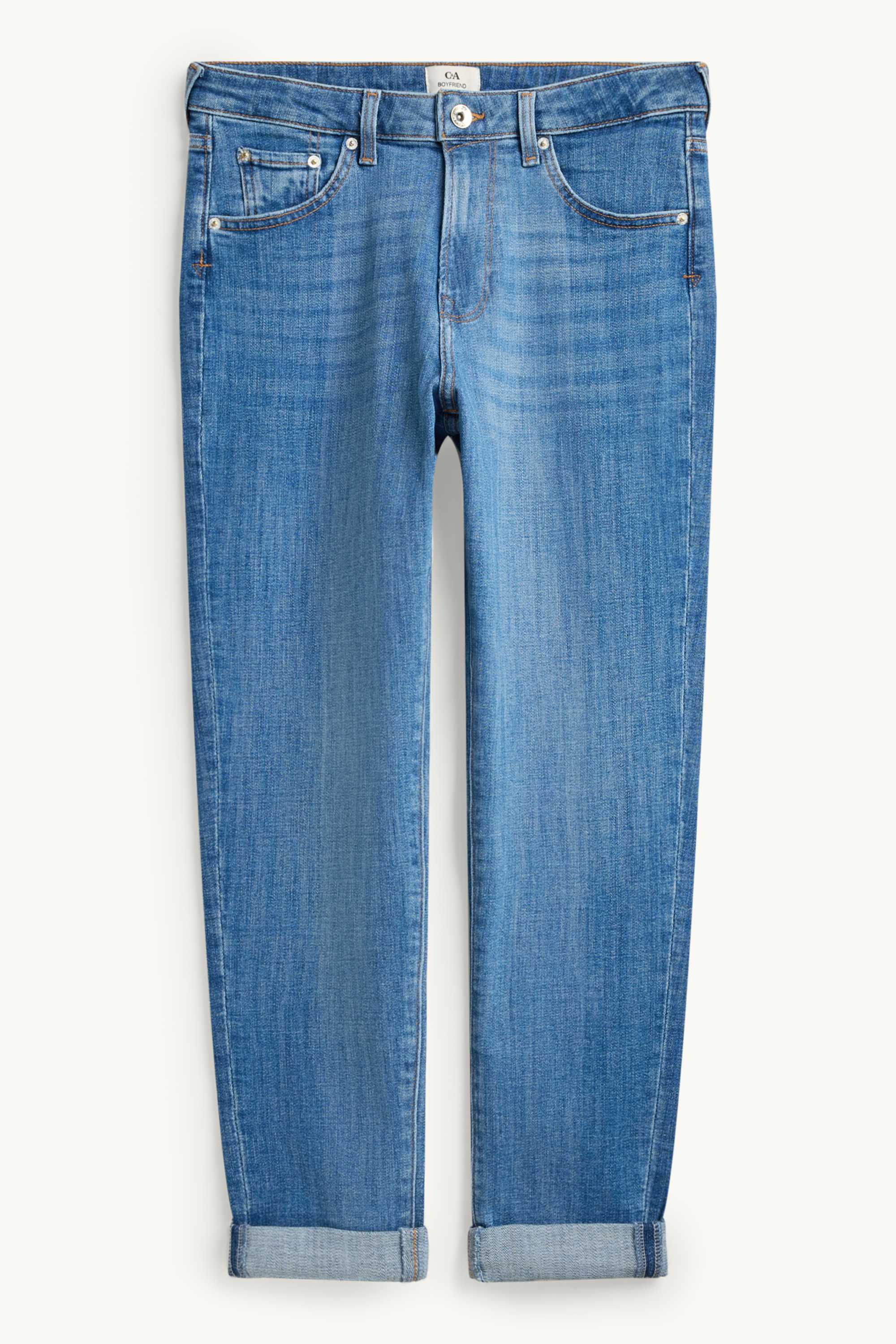 Boyfriend jeans - mid-rise waist blue denim