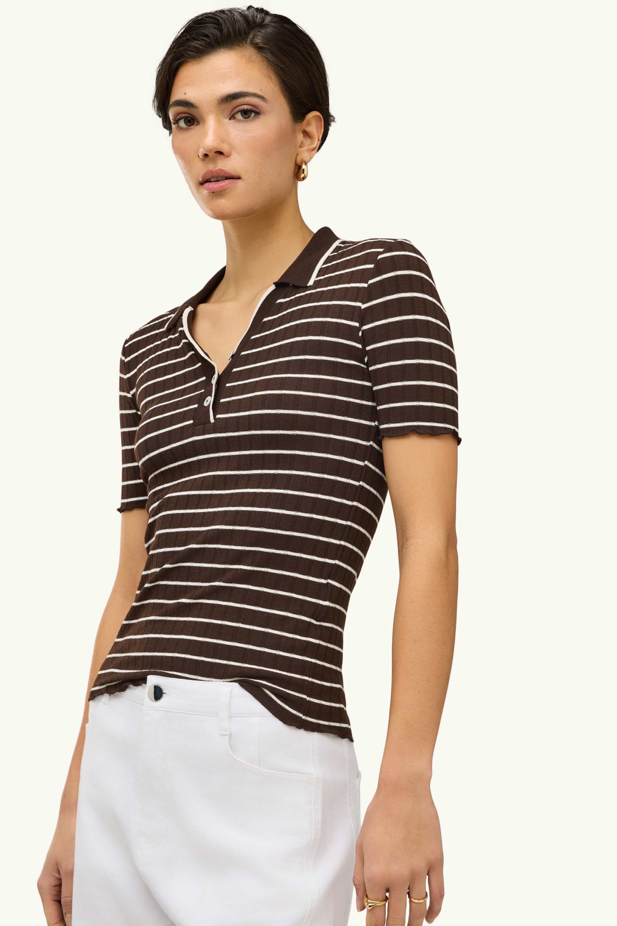 Polo shirt - regular fit - ribbed - striped brown