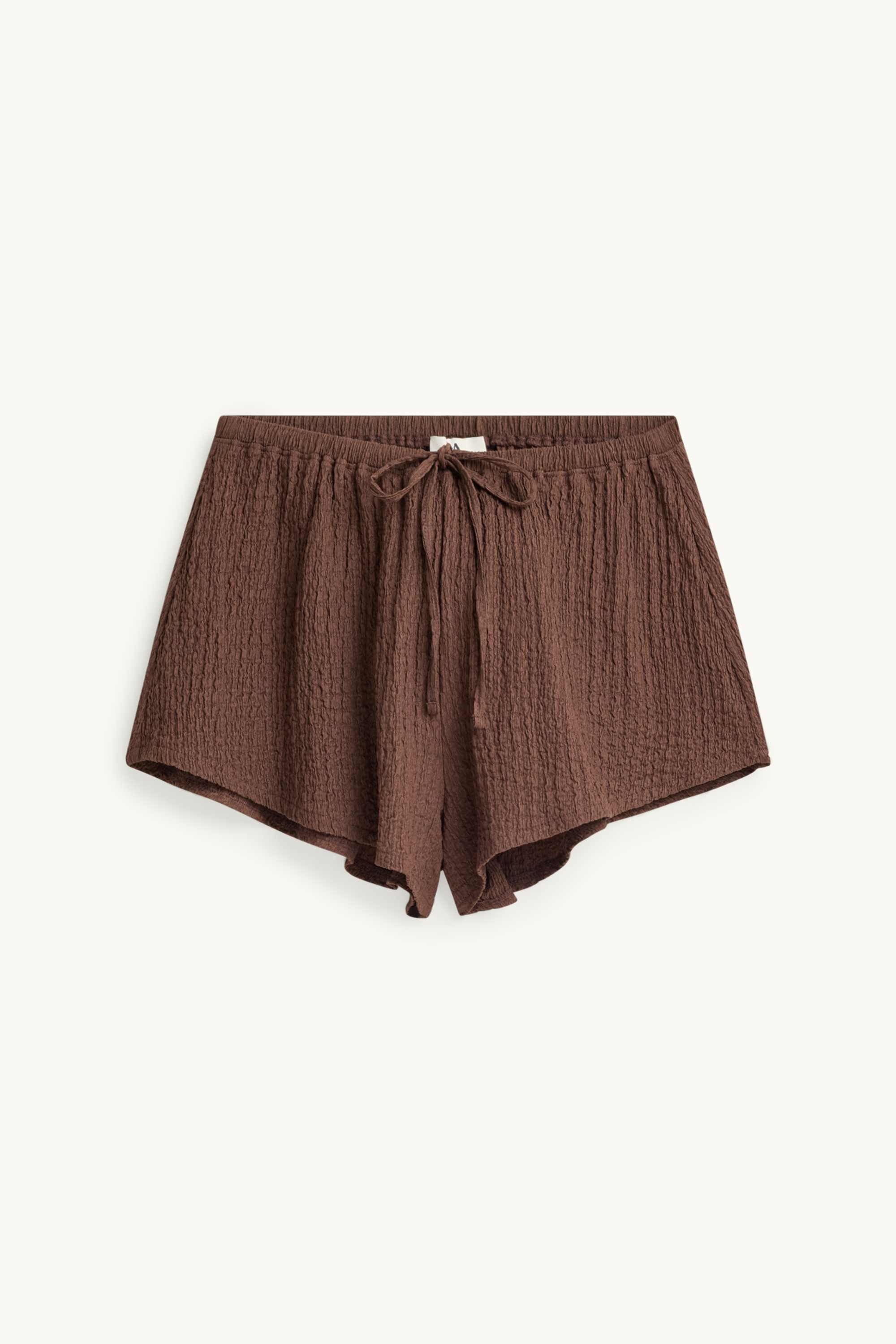 Shorts - mid-rise waist - textured brown