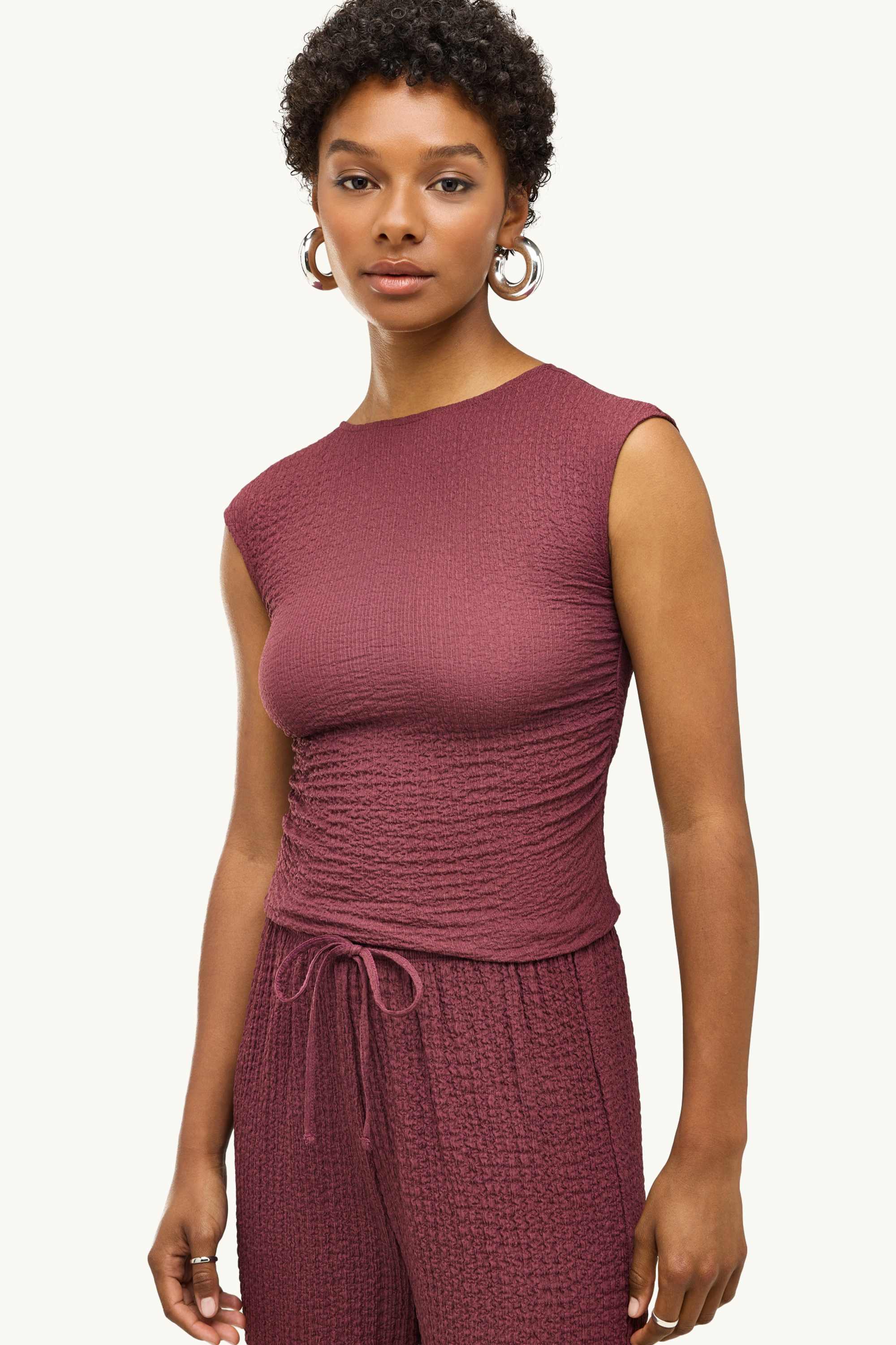 Top - textured dark red