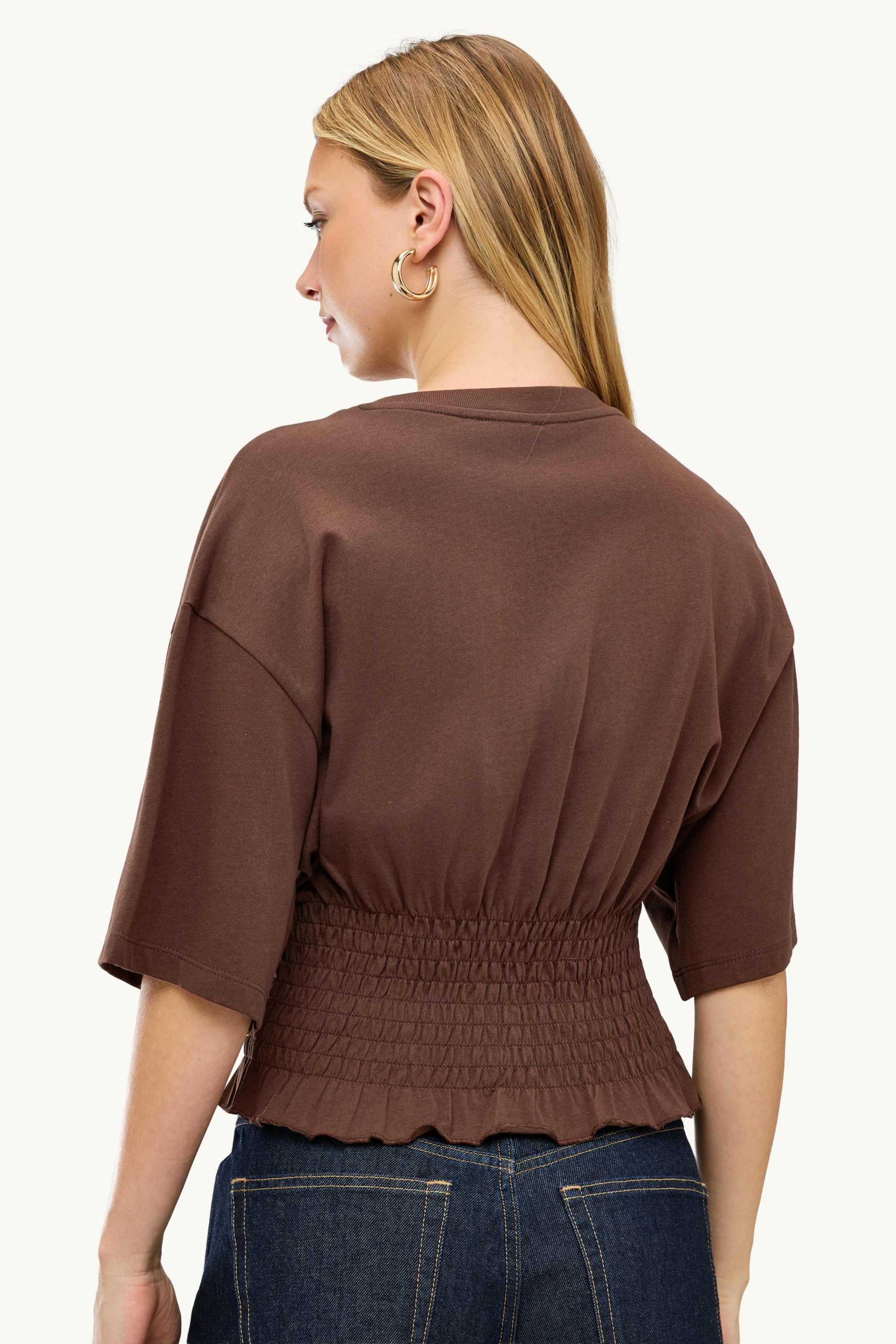 T-shirt - slim fit - smocked brown