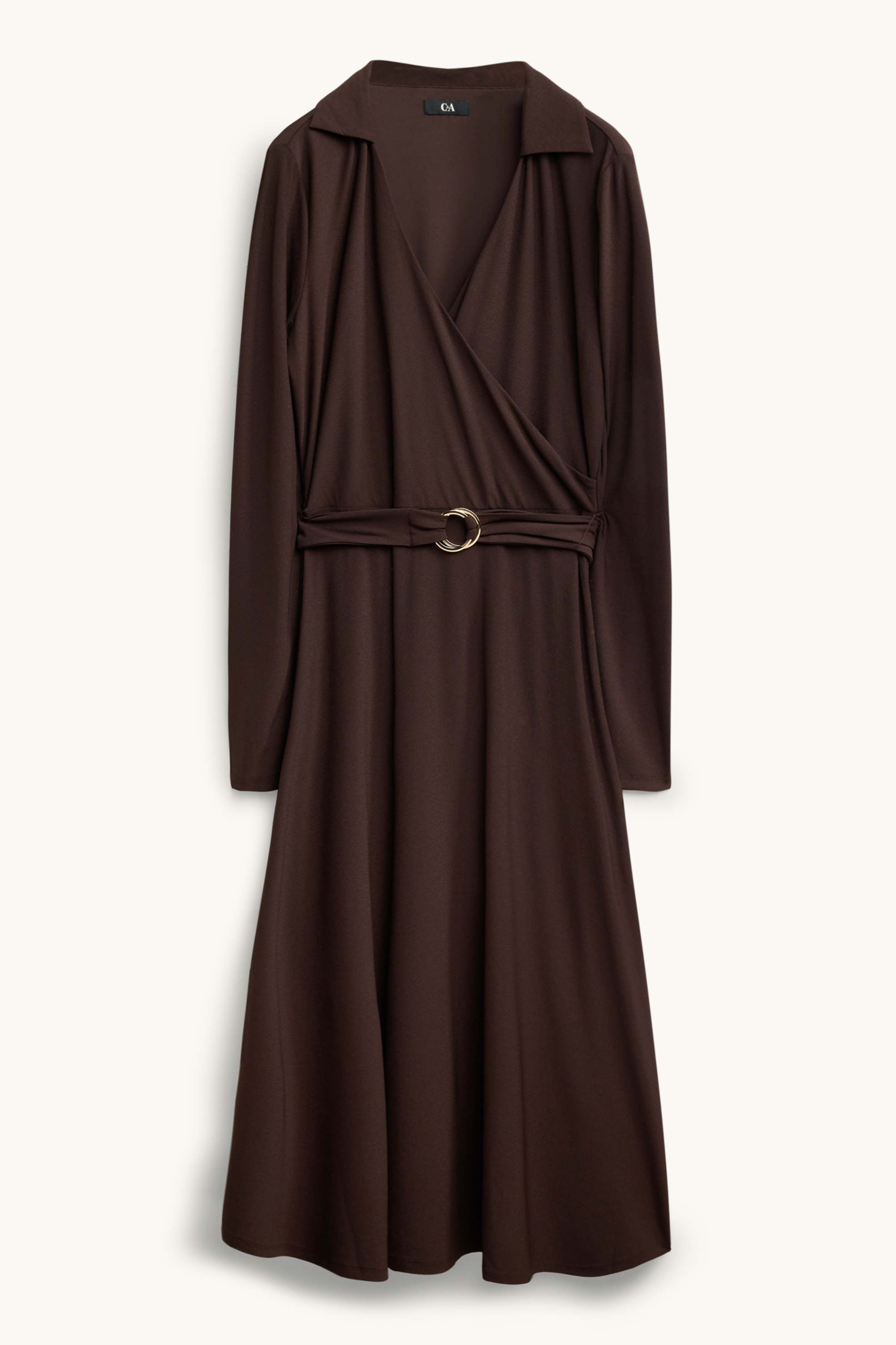 Fit & flare dress with belt dark brown