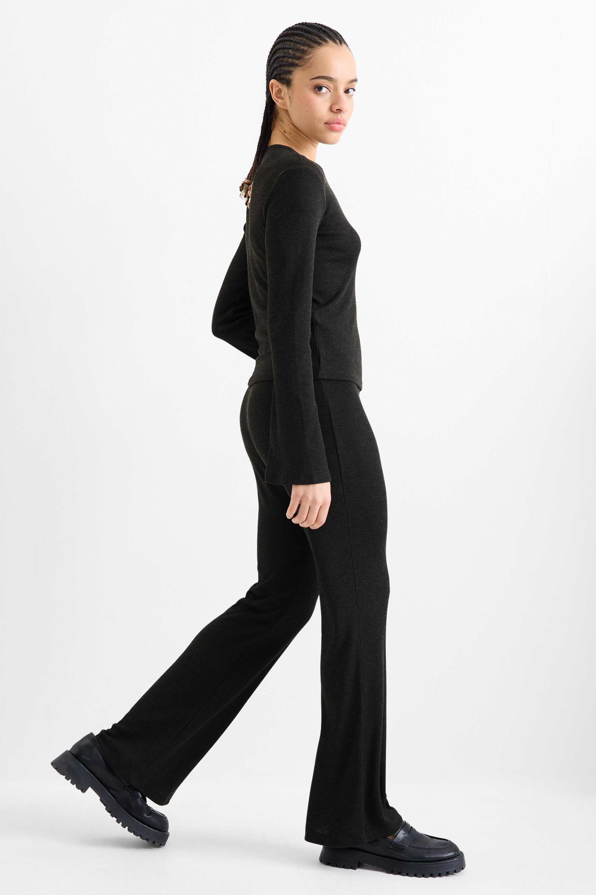 Flared leggings - ribbed dark gray