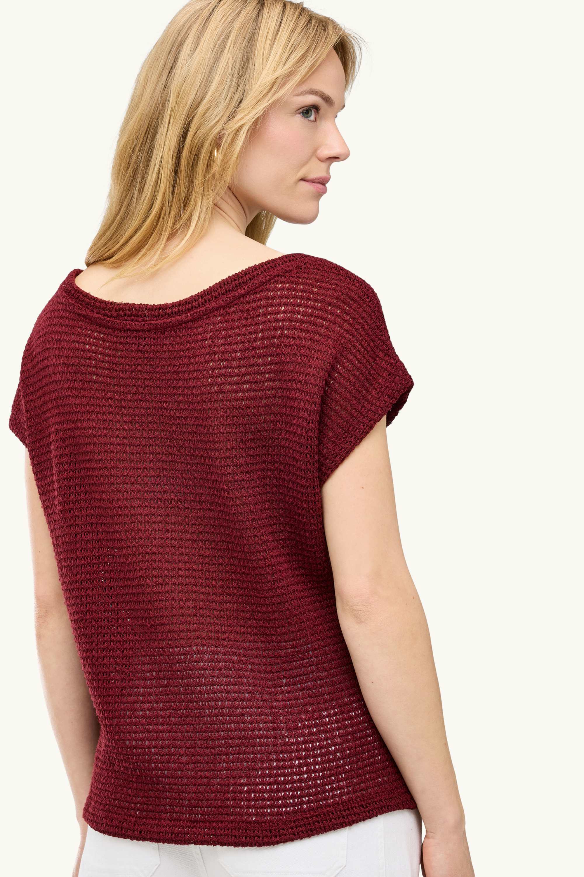 Knitted T-shirt - relaxed fit - textured bordeaux