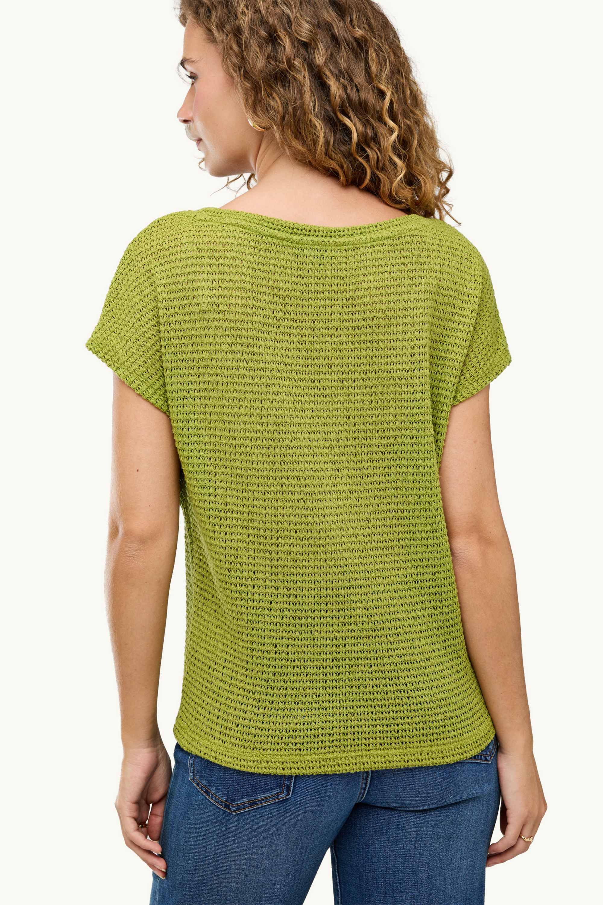 Knitted T-shirt - relaxed fit - textured light green