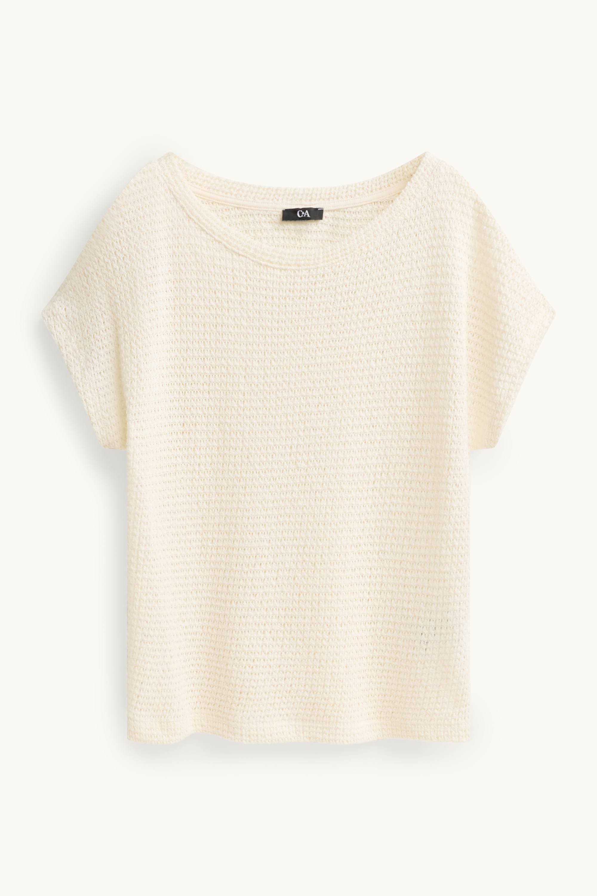 Knitted T-shirt - relaxed fit - textured cremewhite